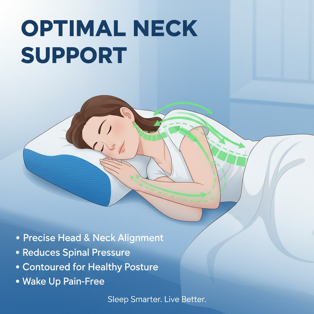 Lazer Memory Foam Cervical Neck Pillow – Orthopedic Contour Design for Neck Pain Relief & Spinal Alignment | 19x11x3.5 Inch | White Jacquard Cover