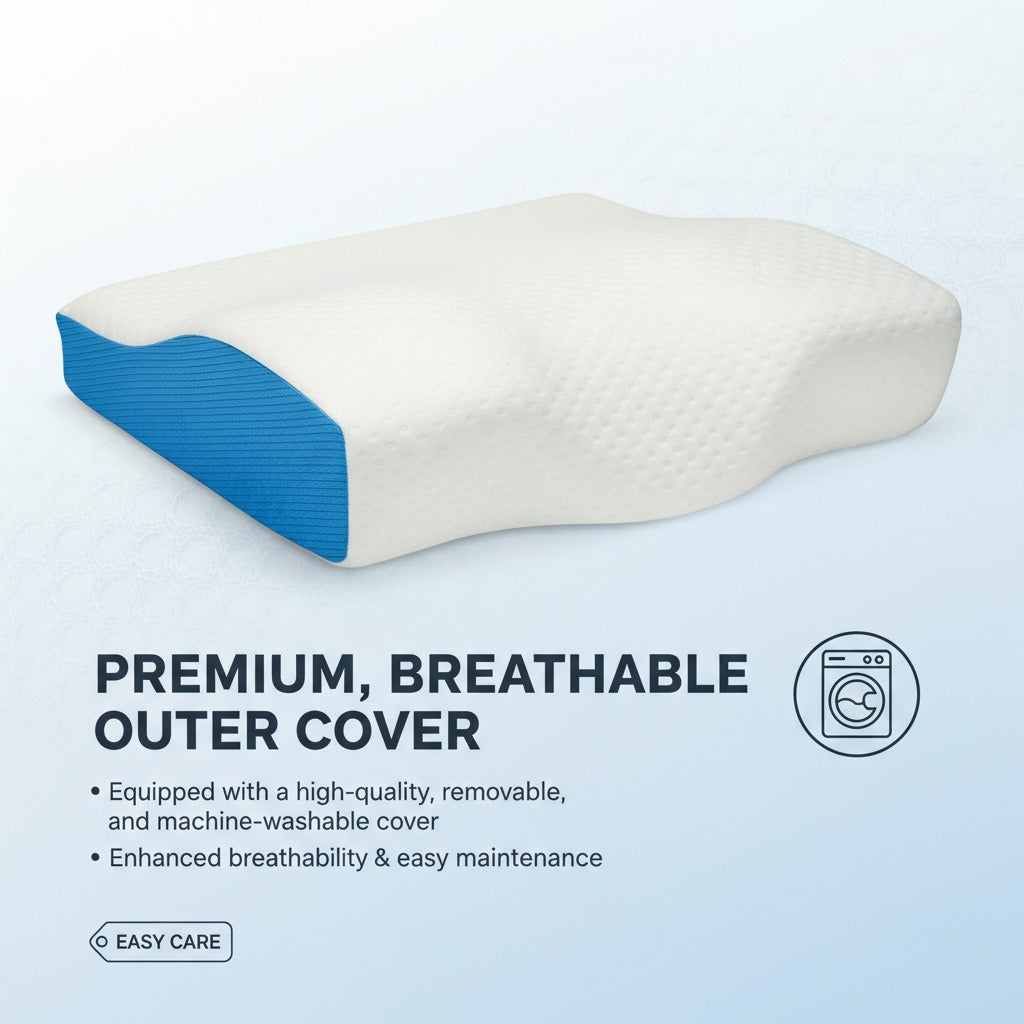 Lazer Memory Foam Cervical Neck Pillow – Orthopedic Contour Design for Neck Pain Relief & Spinal Alignment | 19x11x3.5 Inch | White Jacquard Cover