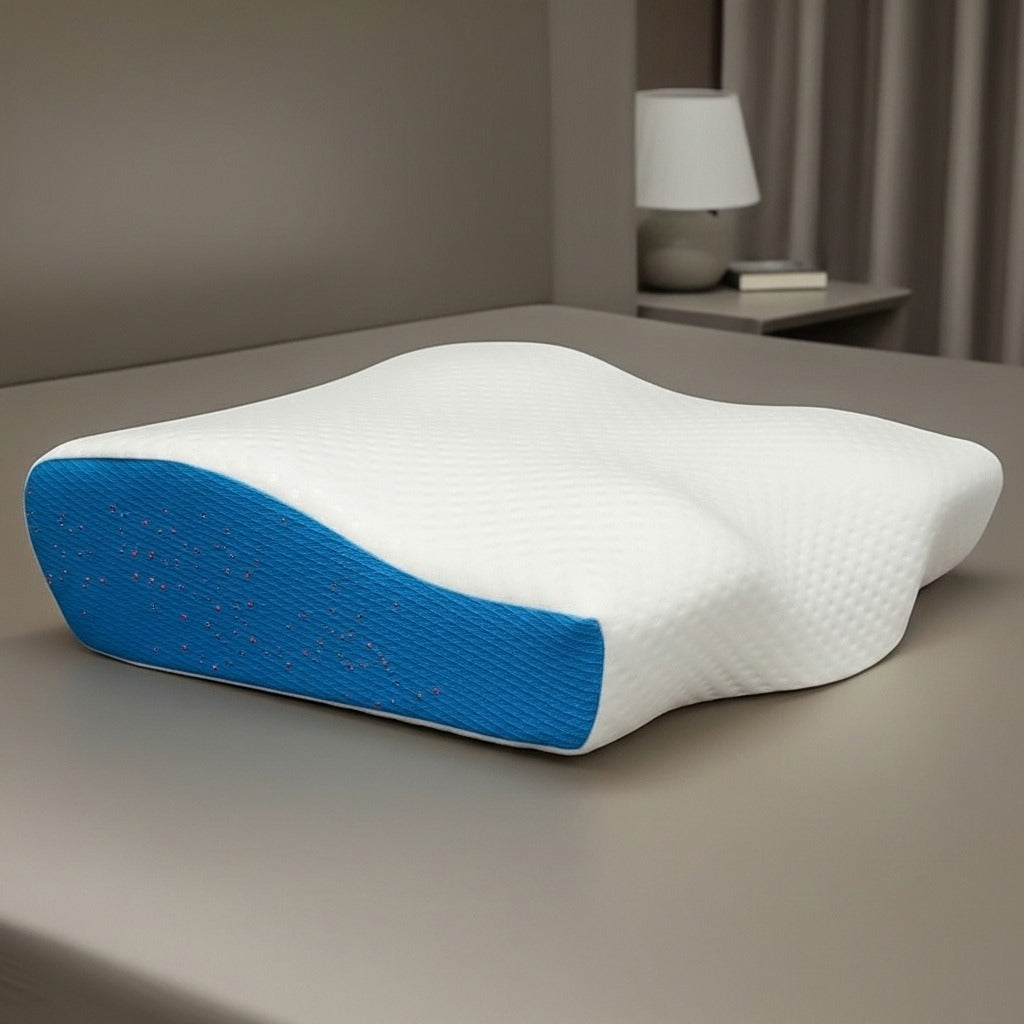 Lazer Memory Foam Cervical Neck Pillow – Orthopedic Contour Design for Neck Pain Relief & Spinal Alignment | 19x11x3.5 Inch | White Jacquard Cover