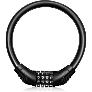 Lazer Bicycle Lock 4-Digit Code Resettable Mini Combination Password Bike Lock Without Mounting Bracket, 2 Feet 1/2 Inch (Black) Anti Theft Accessories for Mountain Bike Lock Chain [14x12x3 CM]