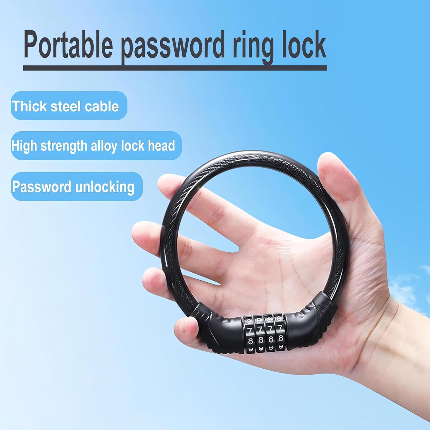 Lazer Bicycle Lock 4-Digit Code Resettable Mini Combination Password Bike Lock Without Mounting Bracket, 2 Feet 1/2 Inch (Black) Anti Theft Accessories for Mountain Bike Lock Chain [14x12x3 CM]