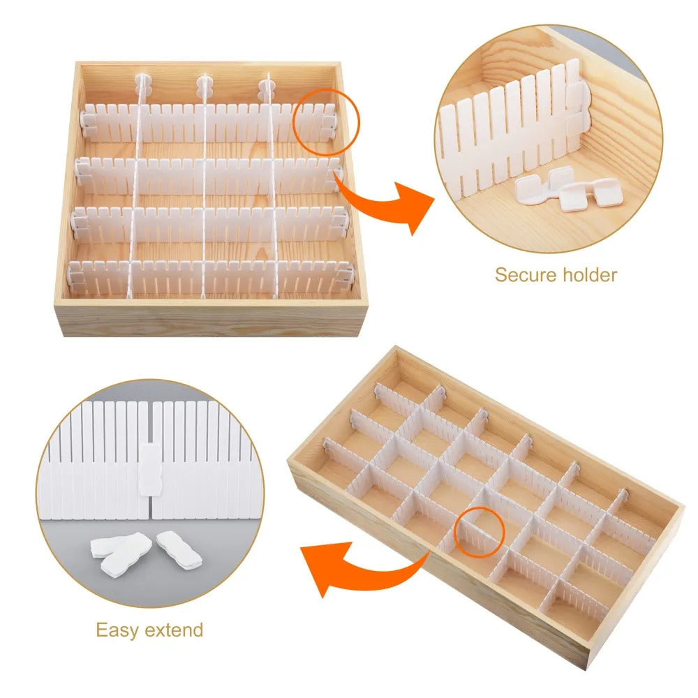 Lazer 8 Adjustable Strips Interlocking Self Assembly Plastic Drawer Divider Storage Organizer - Grid Closet Partition Strips for Home, Office, Wardrobe, Cabinet