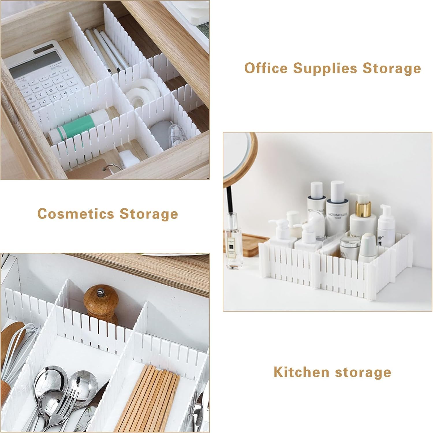 Lazer 8 Adjustable Strips Interlocking Self Assembly Plastic Drawer Divider Storage Organizer - Grid Closet Partition Strips for Home, Office, Wardrobe, Cabinet