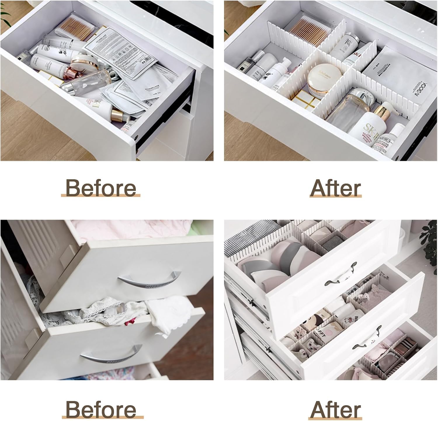 Lazer 8 Adjustable Strips Interlocking Self Assembly Plastic Drawer Divider Storage Organizer - Grid Closet Partition Strips for Home, Office, Wardrobe, Cabinet