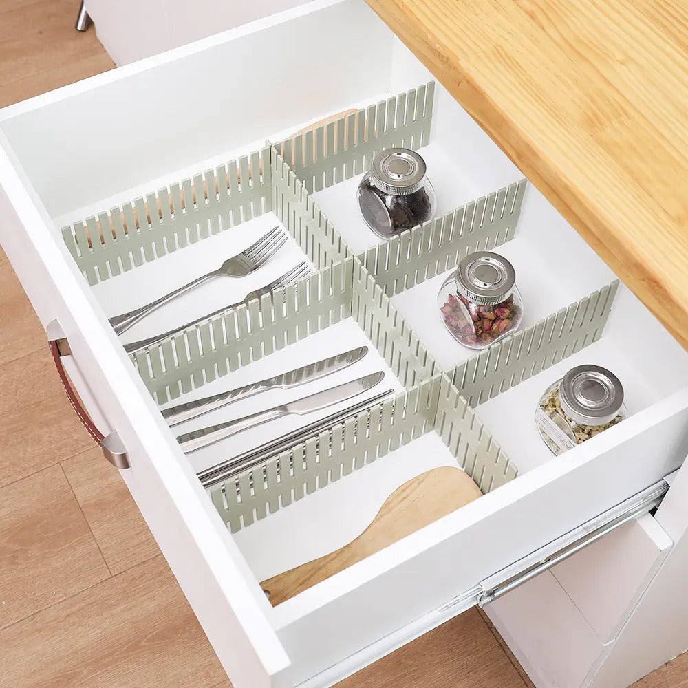 Lazer 8 Adjustable Strips Interlocking Self Assembly Plastic Drawer Divider Storage Organizer - Grid Closet Partition Strips for Home, Office, Wardrobe, Cabinet