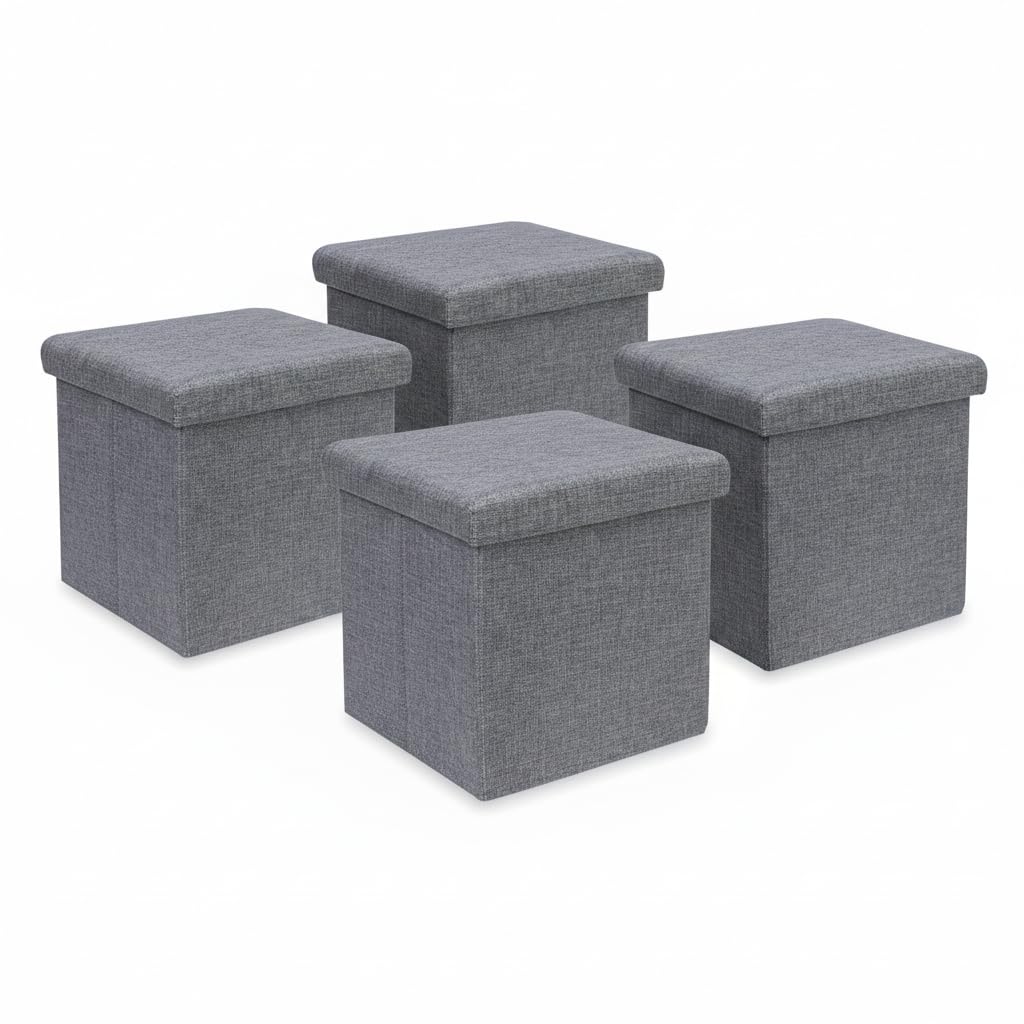 Lazer Linen Folding Organizer Ottoman Storage Bench Footrest