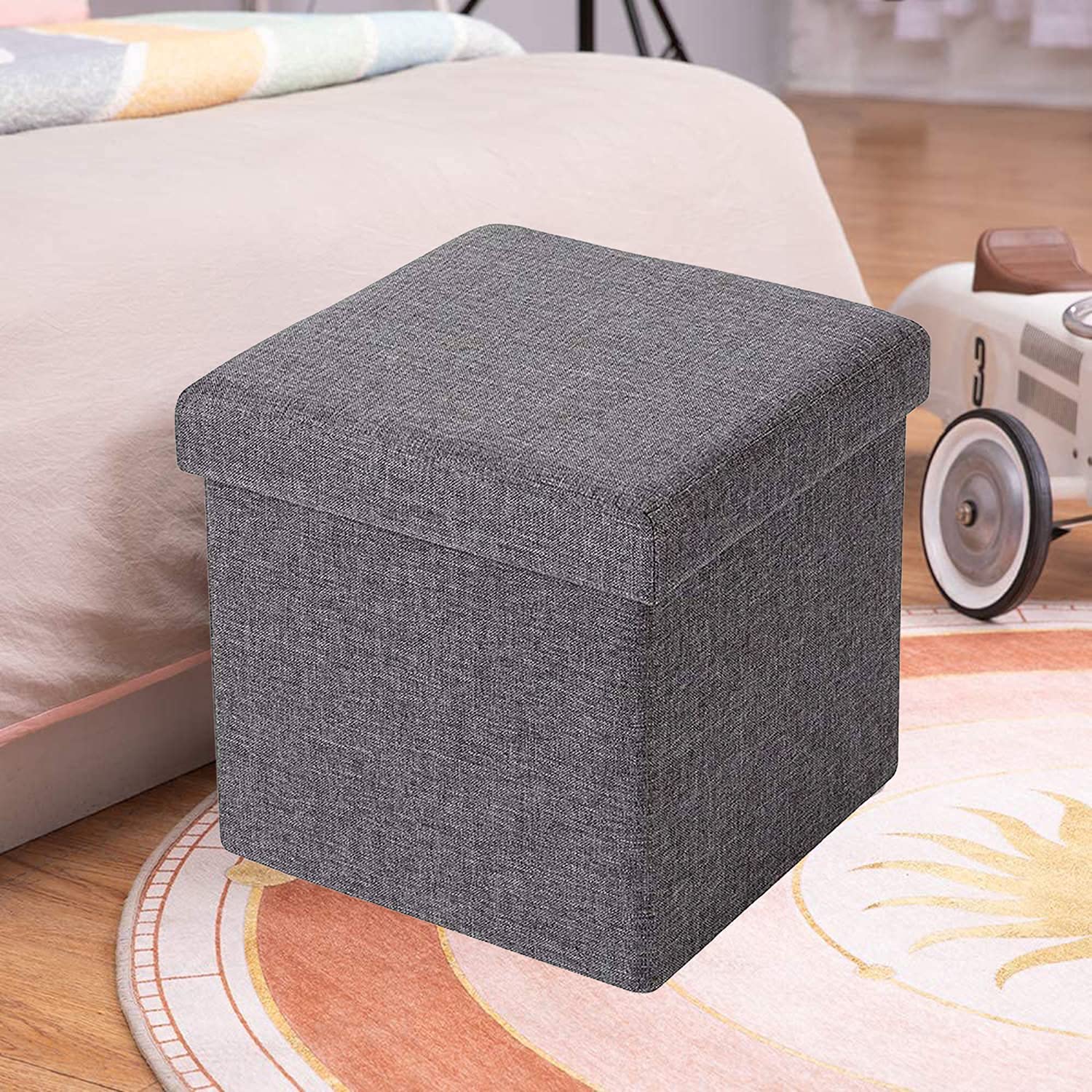 Lazer Linen Folding Organizer Ottoman Storage Bench Footrest