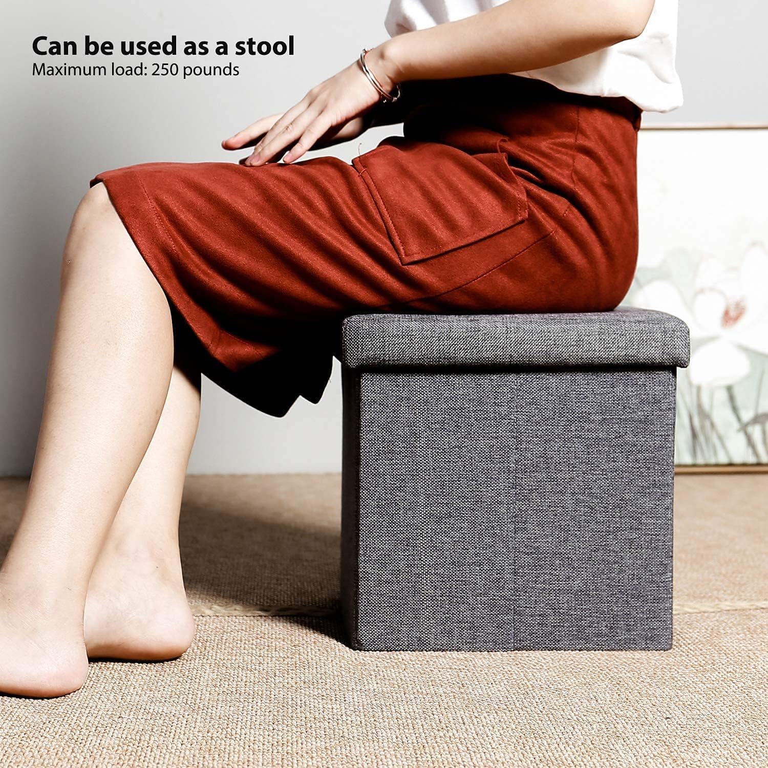 Lazer Linen Folding Organizer Ottoman Storage Bench Footrest