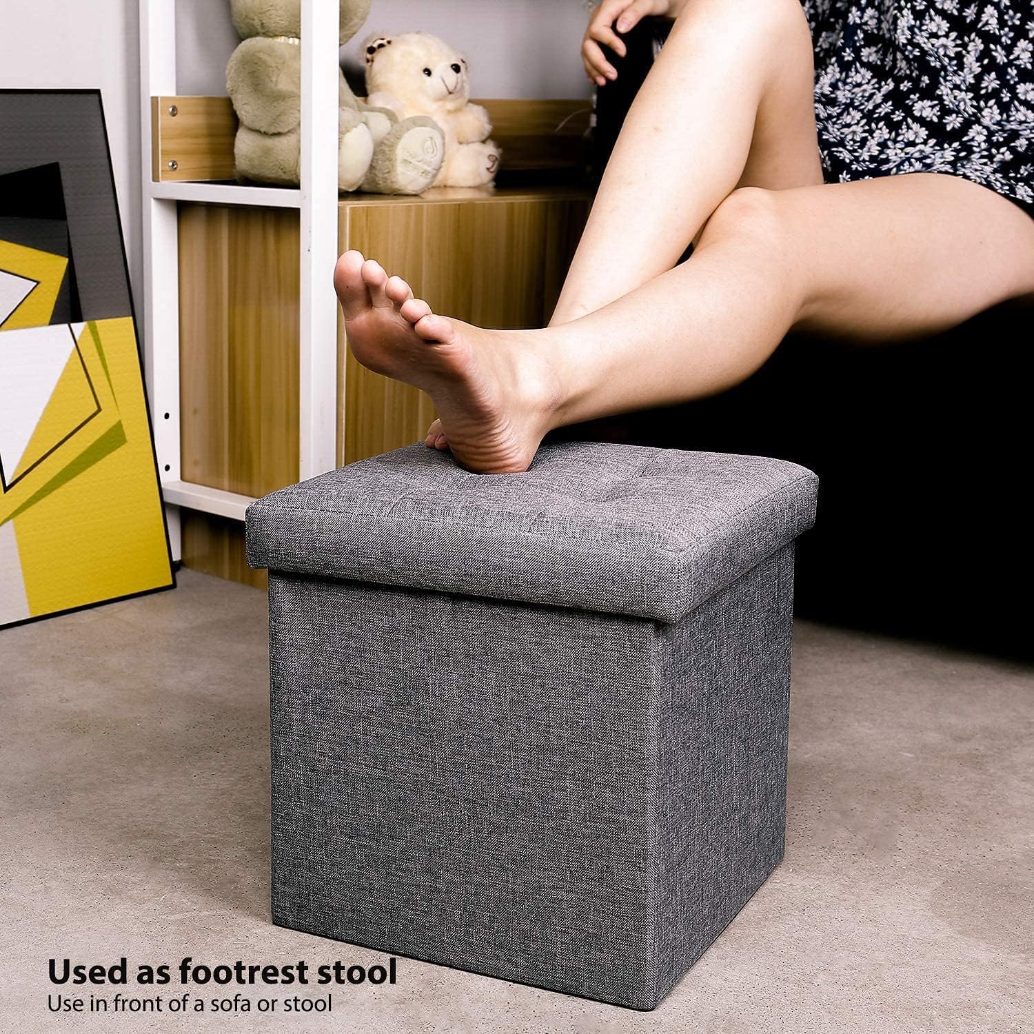 Lazer Linen Folding Organizer Ottoman Storage Bench Footrest