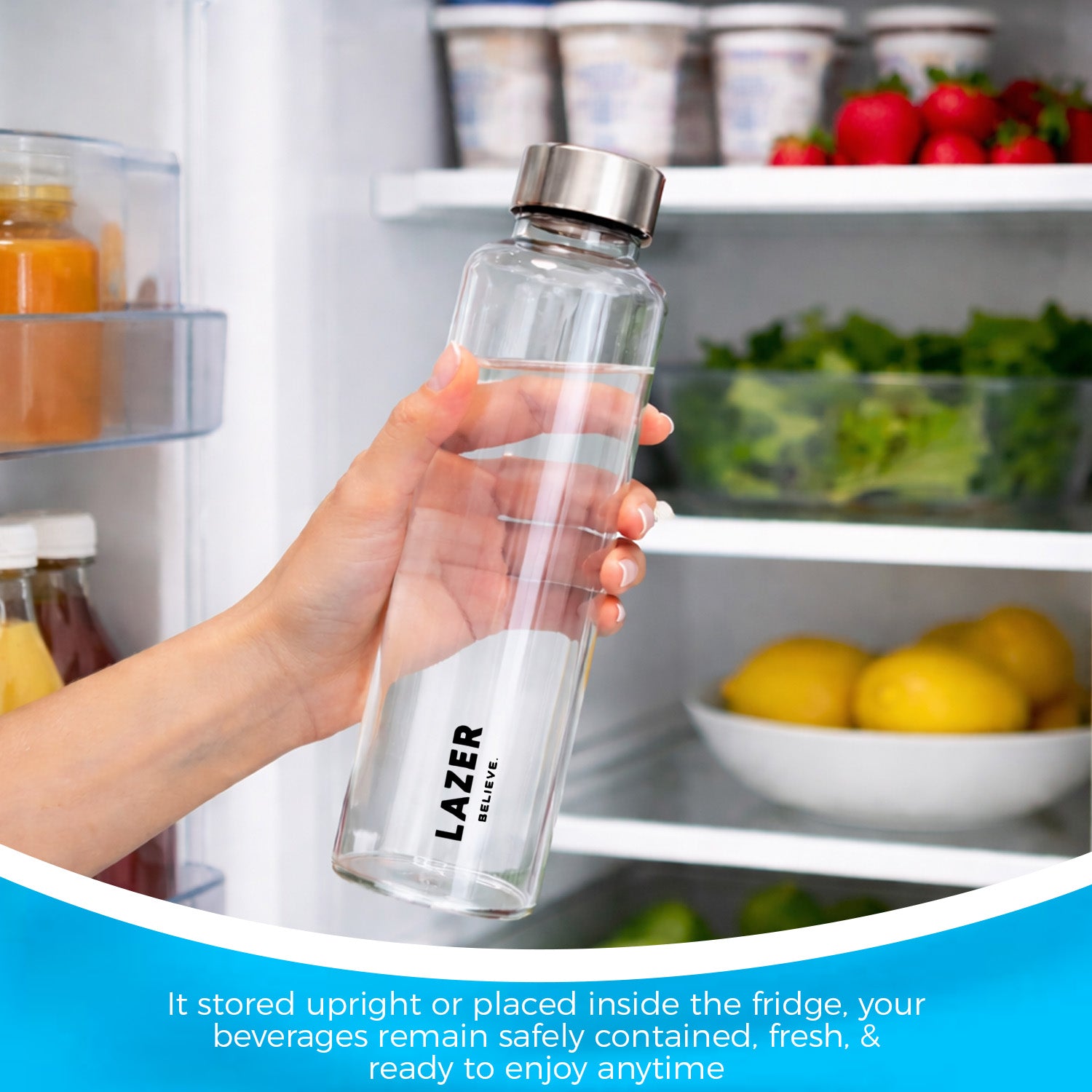 Lazer Pure Borosilicate Glass Water Bottle 500ml – BPA-Free, Eco-Friendly, Durable & Leak-Proof Transparent Bottle
