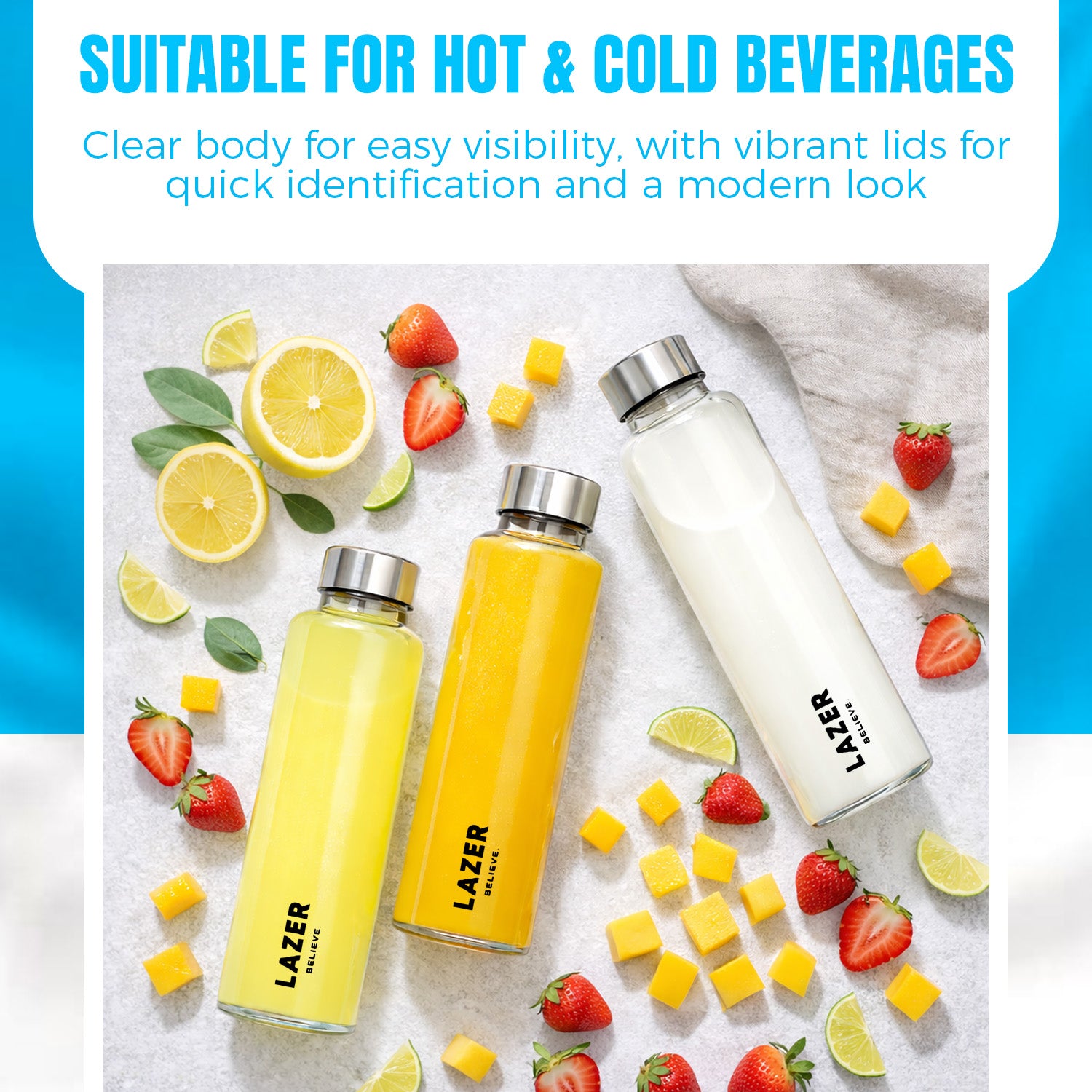 Lazer Pure Borosilicate Glass Water Bottle 500ml – BPA-Free, Eco-Friendly, Durable & Leak-Proof Transparent Bottle