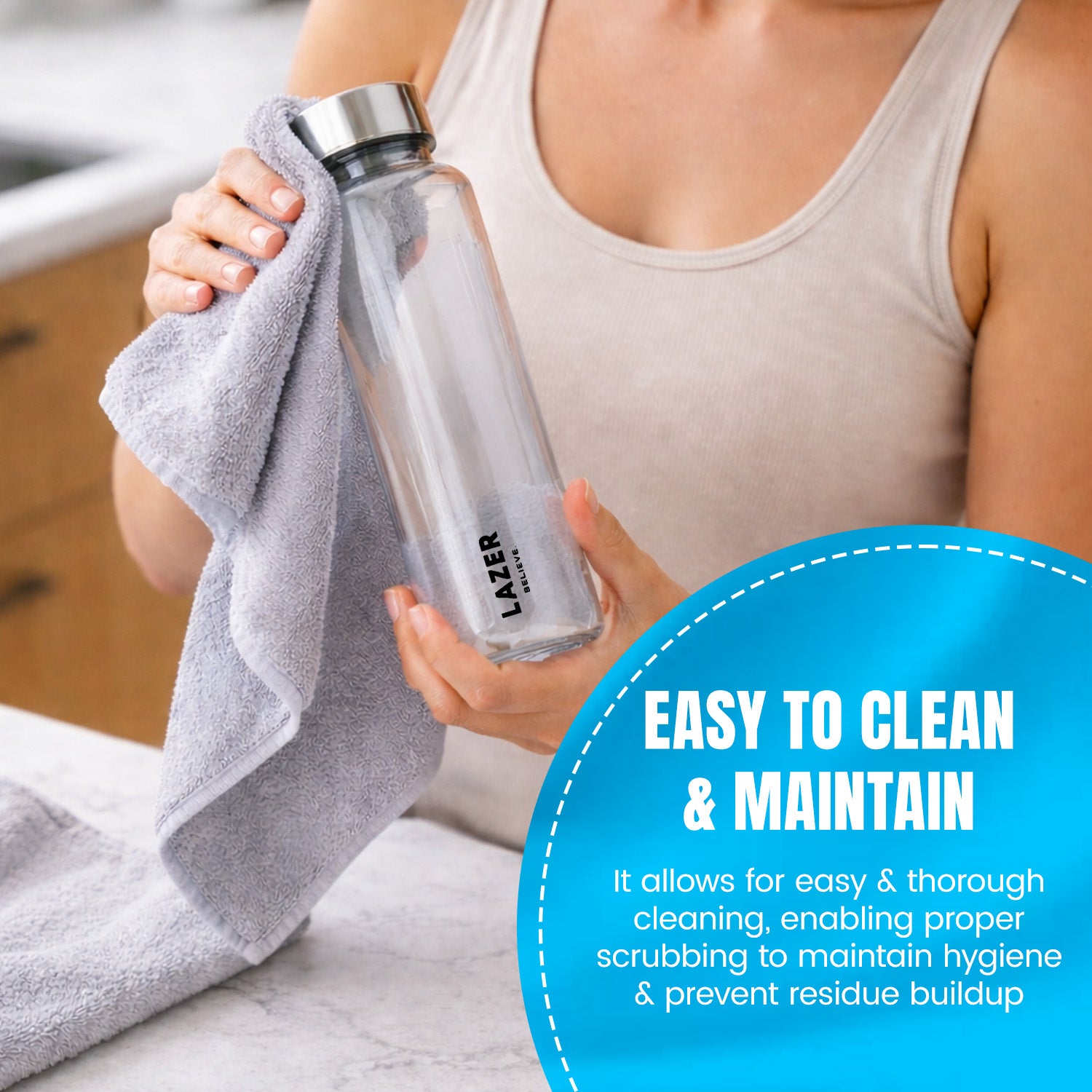 Lazer Pure Borosilicate Glass Water Bottle 500ml – BPA-Free, Eco-Friendly, Durable & Leak-Proof Transparent Bottle