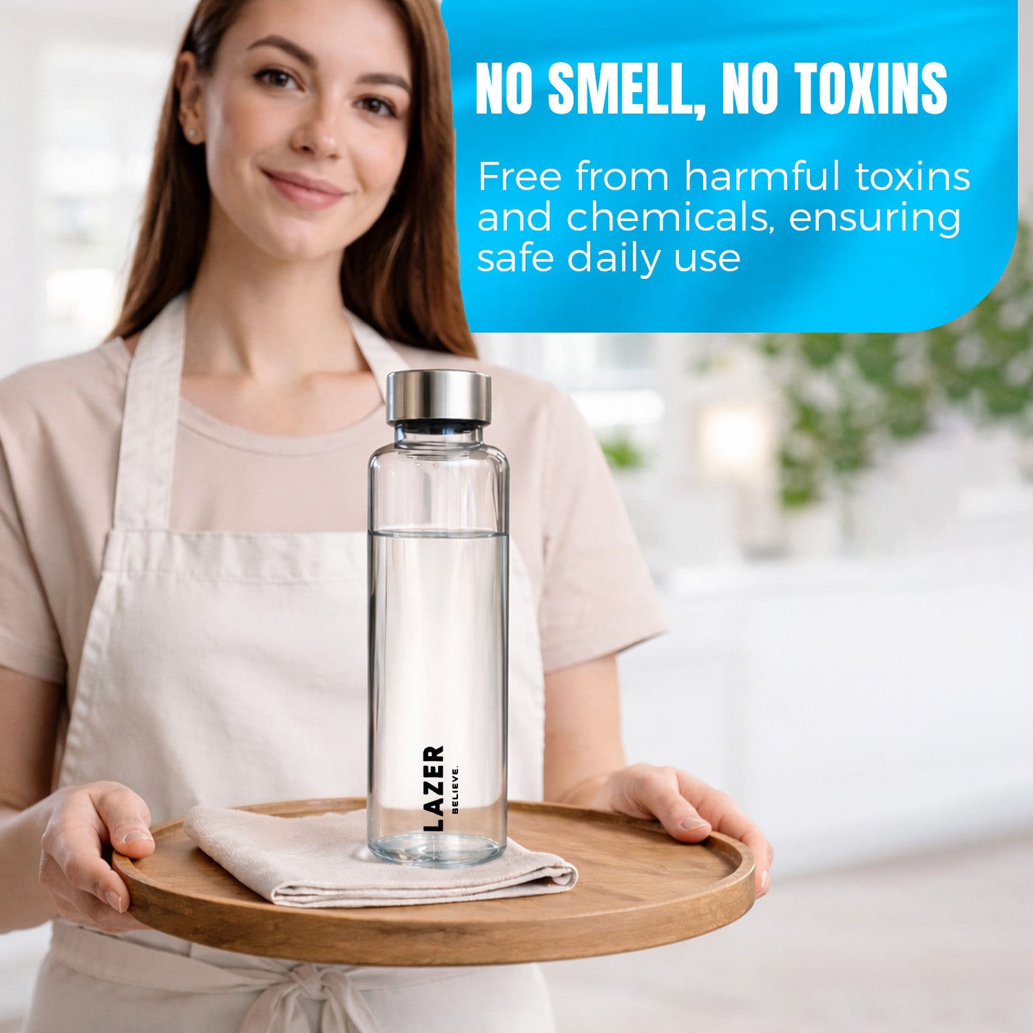 Lazer Pure Borosilicate Glass Water Bottle 500ml – BPA-Free, Eco-Friendly, Durable & Leak-Proof Transparent Bottle