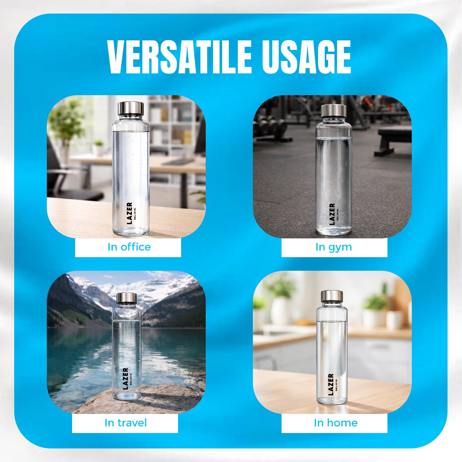 Lazer Pure Borosilicate Glass Water Bottle 500ml – BPA-Free, Eco-Friendly, Durable & Leak-Proof Transparent Bottle