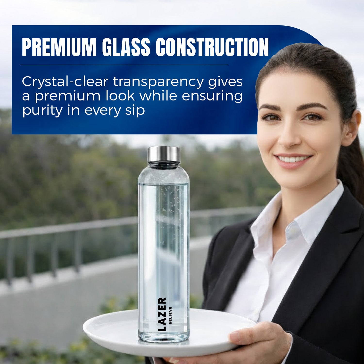 Lazer Pure Borosilicate Glass Water Bottle 750ml – BPA-Free, Eco-Friendly, Durable & Leak-Proof Transparent Bottle