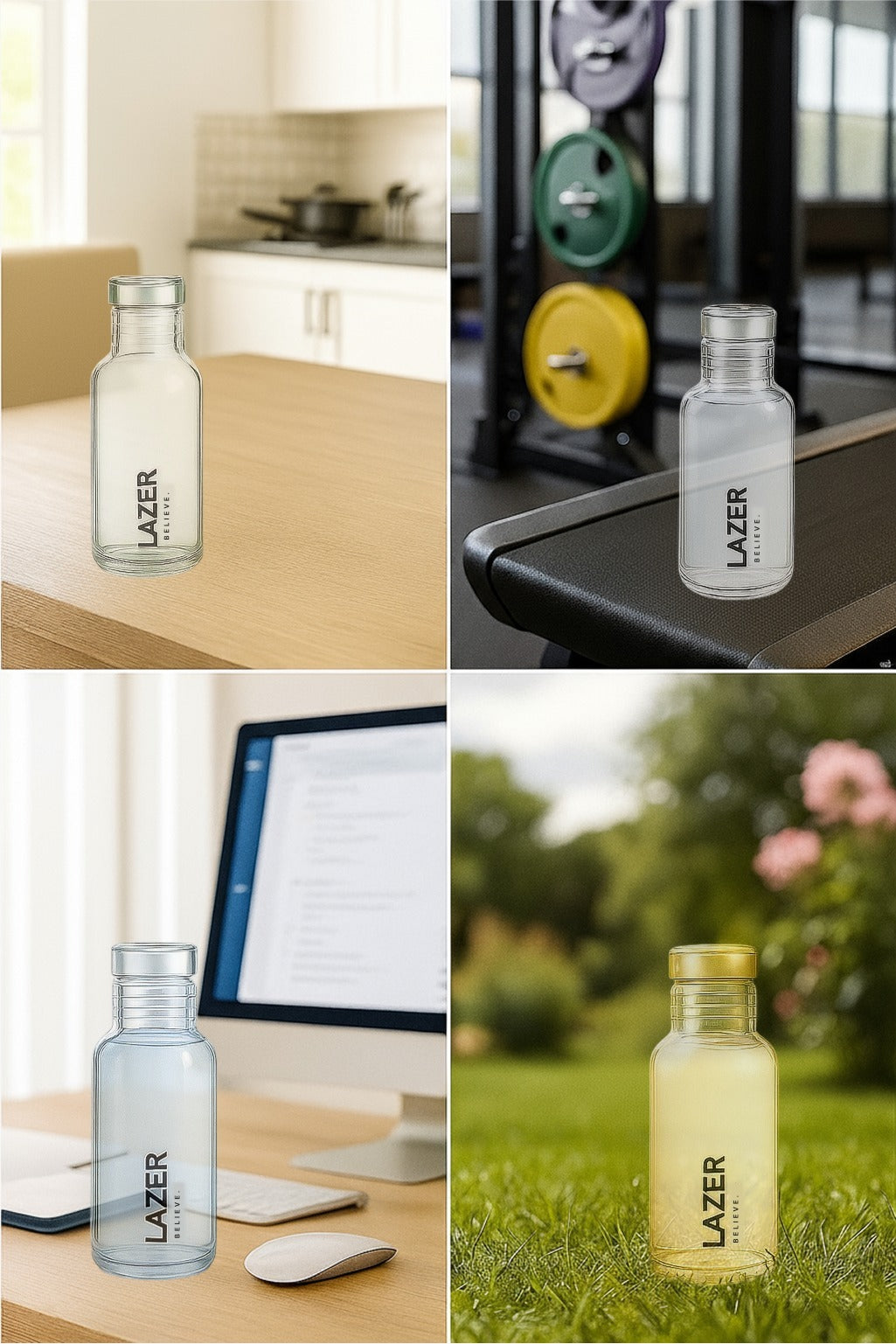 Lazer Borosilicate Glass Water Bottle (Multicolour)