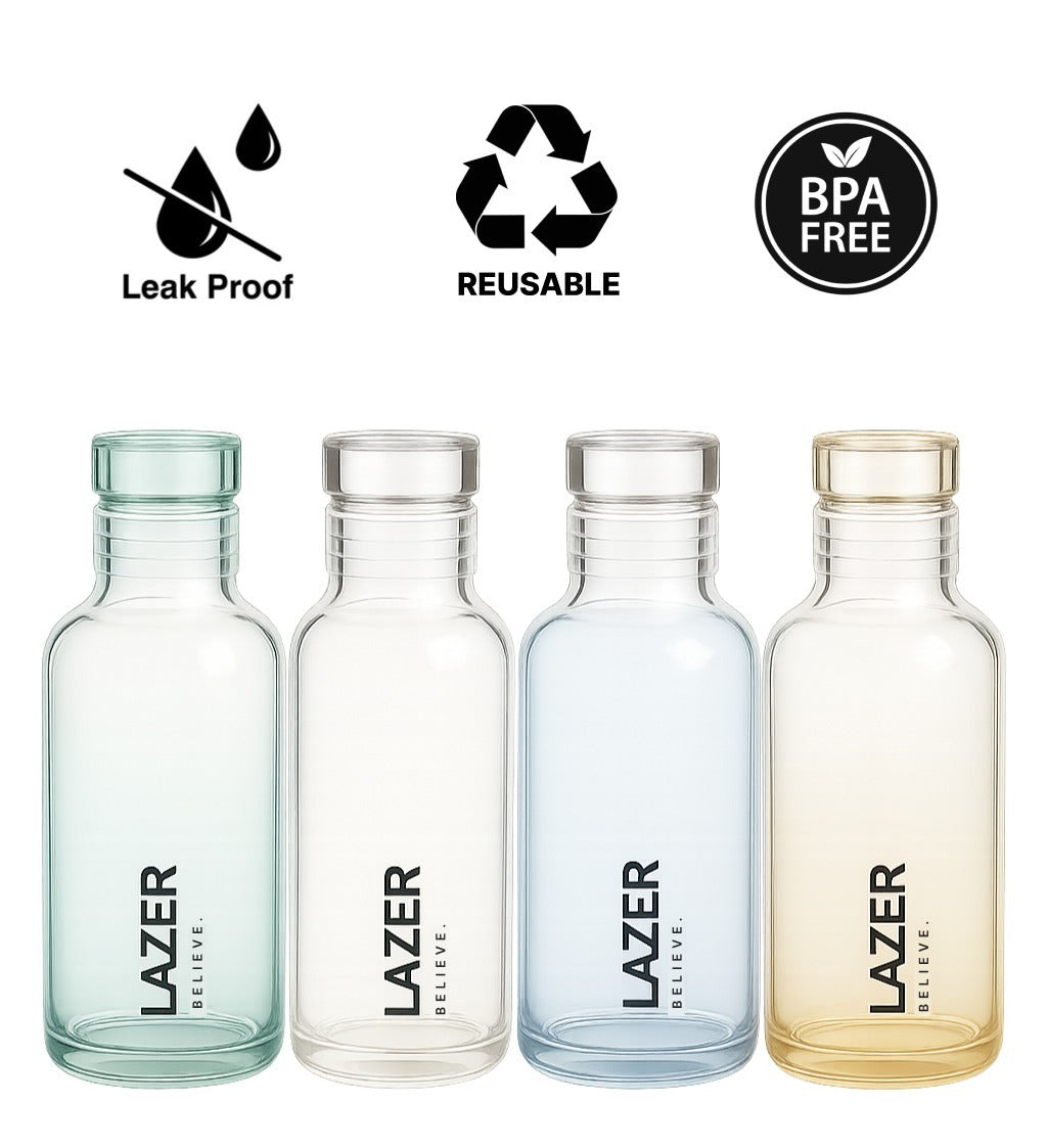 Lazer Borosilicate Glass Water Bottle (Multicolour)