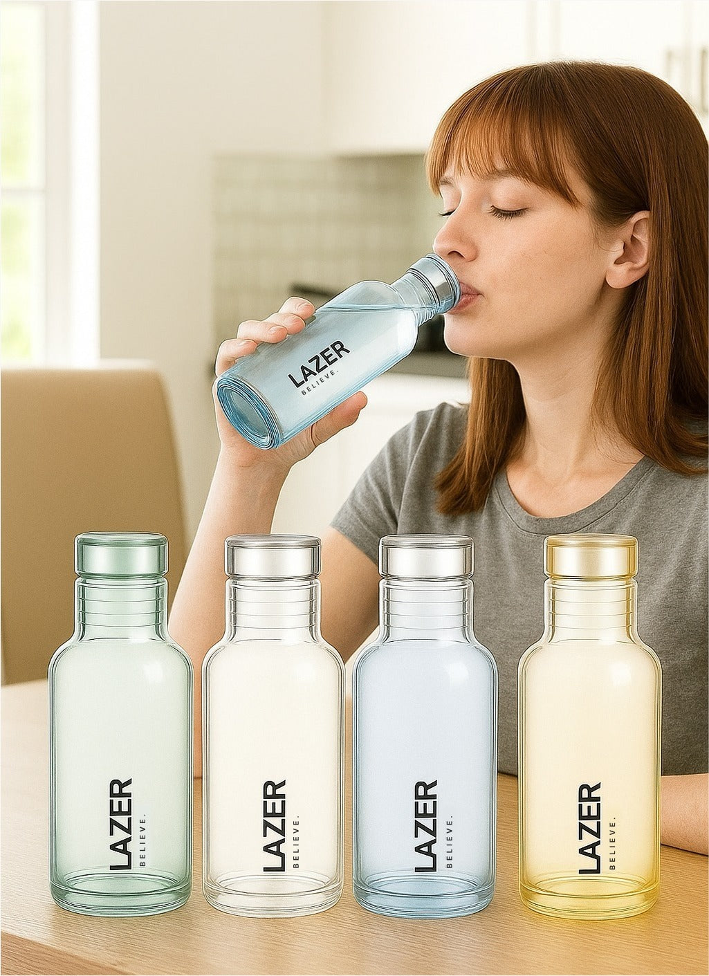 Lazer Borosilicate Glass Water Bottle (Multicolour)