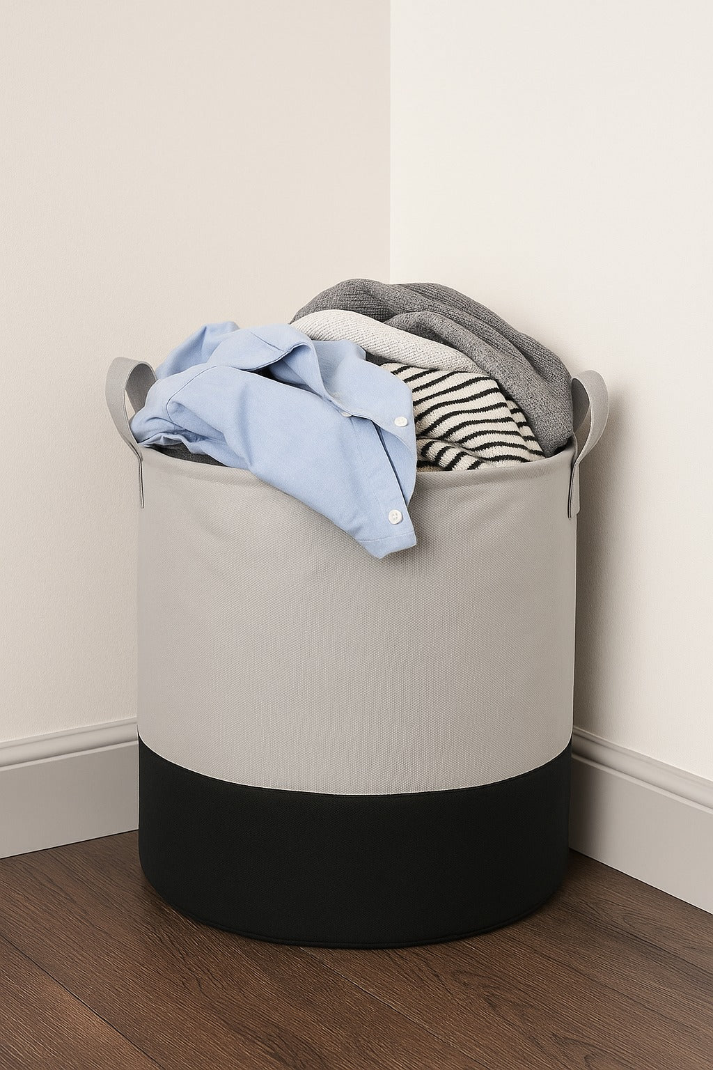 Lazer Large Foldable Round Laundry Bag – 45L Waterproof Non-Woven Storage Basket for Clothes & Toys (Grey)