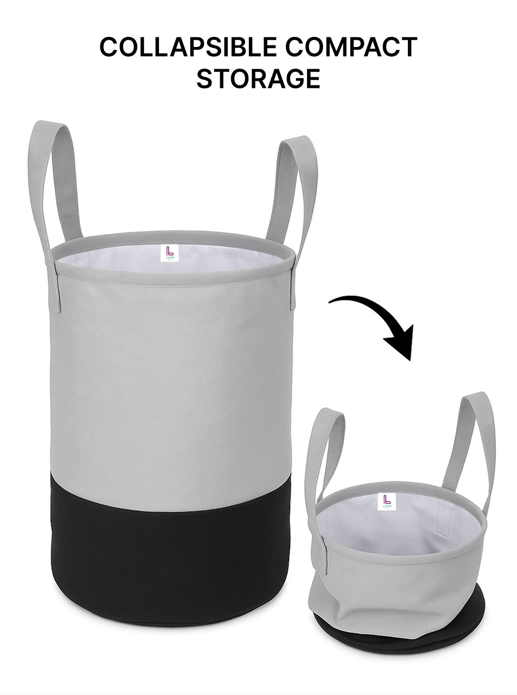Lazer Large Foldable Round Laundry Bag – 45L Waterproof Non-Woven Storage Basket for Clothes & Toys (Grey)