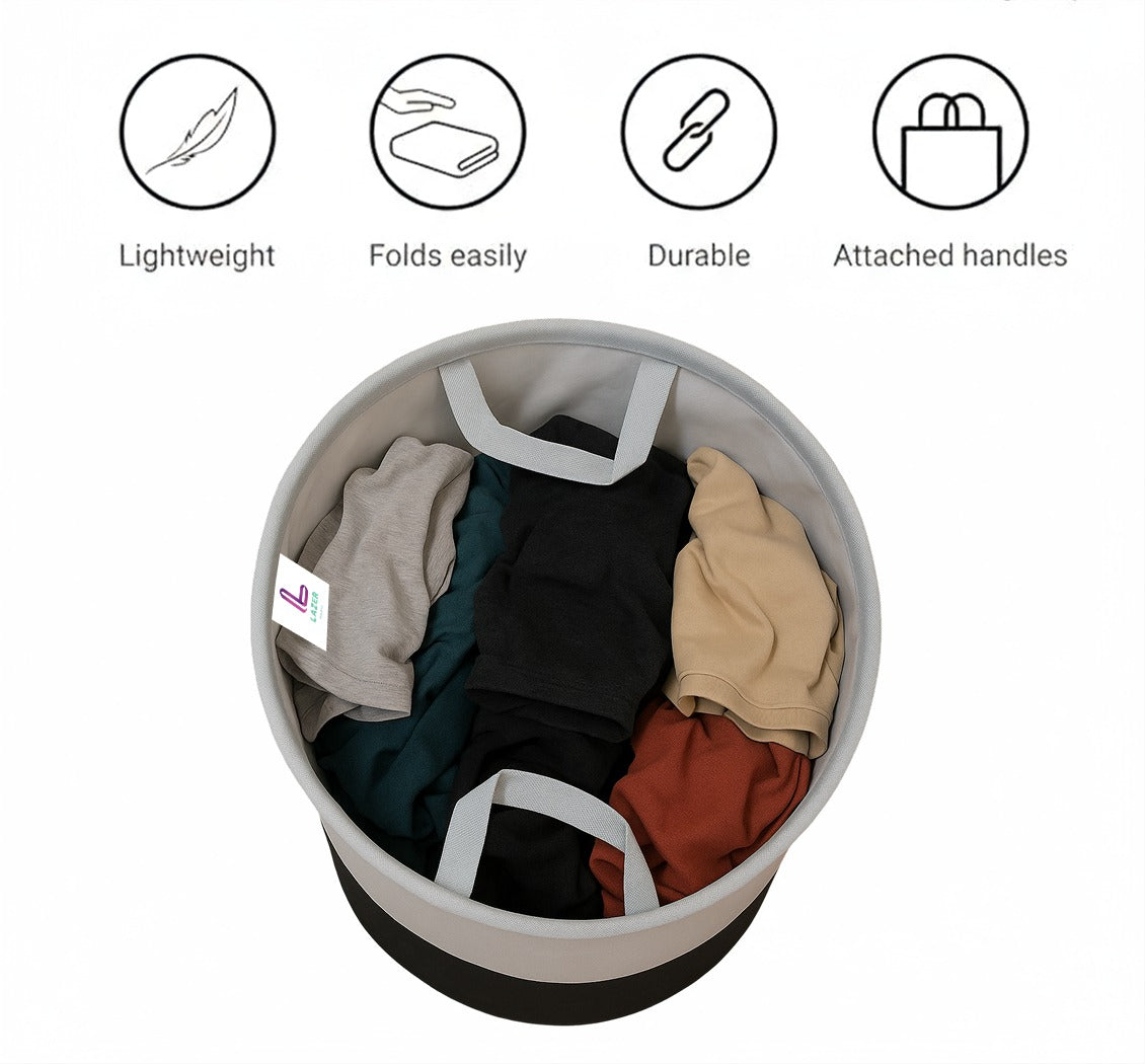 Lazer Large Foldable Round Laundry Bag – 45L Waterproof Non-Woven Storage Basket for Clothes & Toys (Grey)