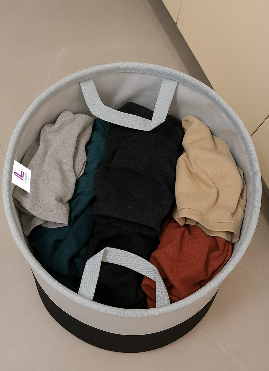 Lazer Large Foldable Round Laundry Bag – 45L Waterproof Non-Woven Storage Basket for Clothes & Toys (Grey)