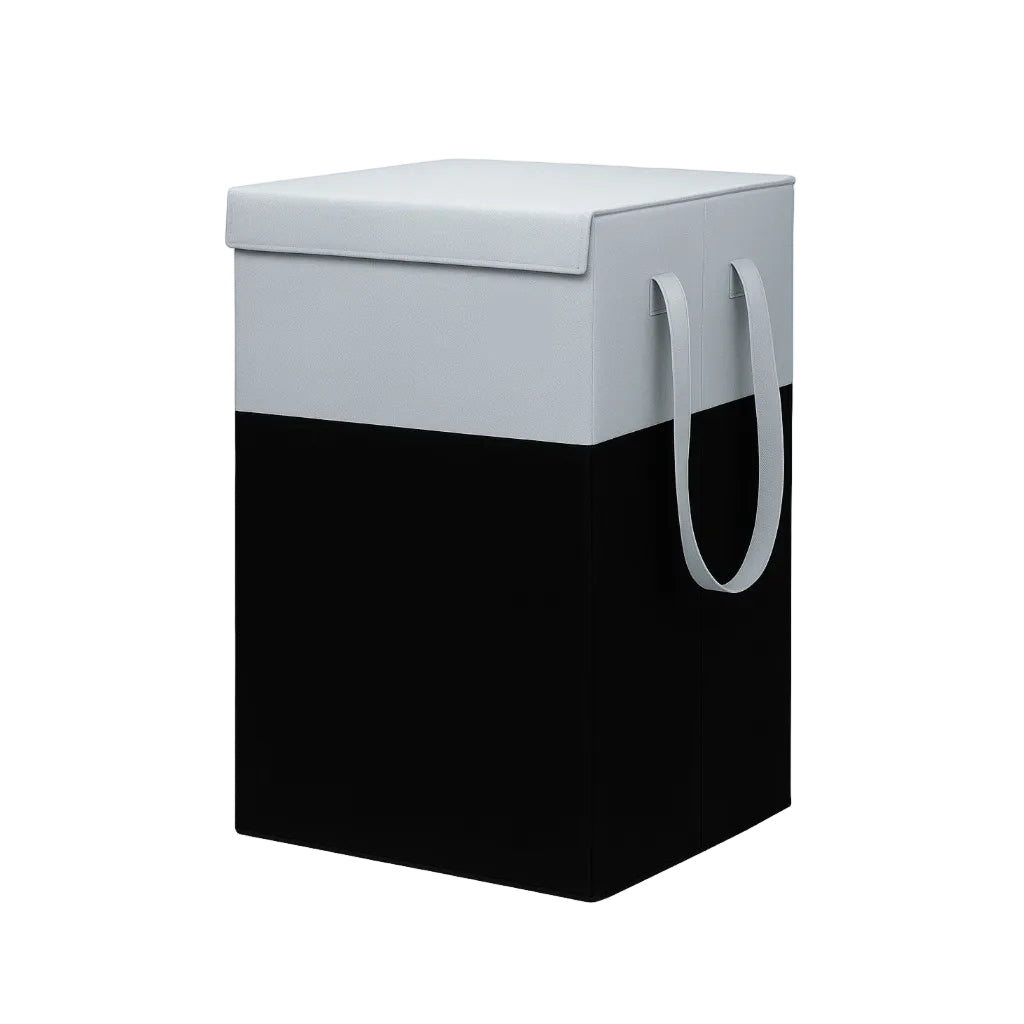 Lazer 75L Foldable Laundry Basket with Lid & Handles | Non-Woven Fabric, Rectangular Large Storage Bag for Clothes | Freestanding Organizer for Bedroom/Dorm (36×36×53 cm, Black)
