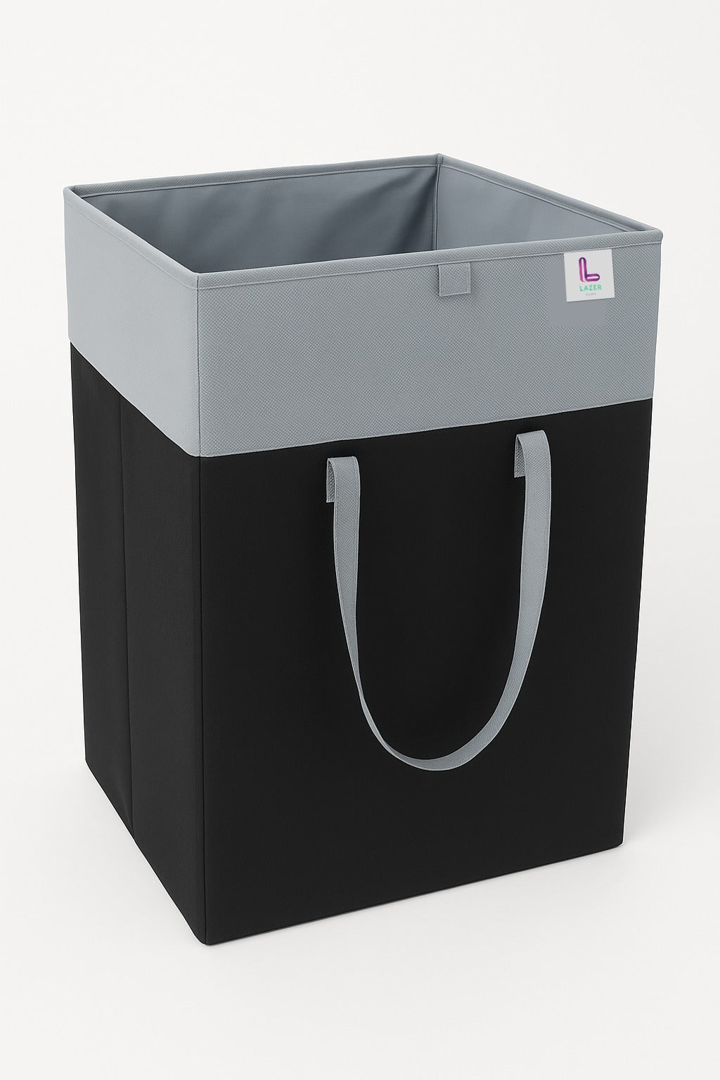 Lazer 75L Foldable Laundry Basket with Lid & Handles | Non-Woven Fabric, Rectangular Large Storage Bag for Clothes | Freestanding Organizer for Bedroom/Dorm (36×36×53 cm, Black)