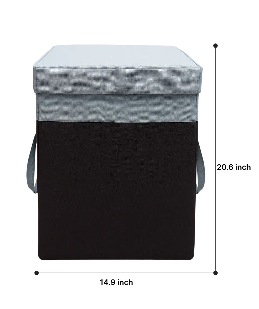 Lazer 75L Foldable Laundry Basket with Lid & Handles | Non-Woven Fabric, Rectangular Large Storage Bag for Clothes | Freestanding Organizer for Bedroom/Dorm (36×36×53 cm, Black)