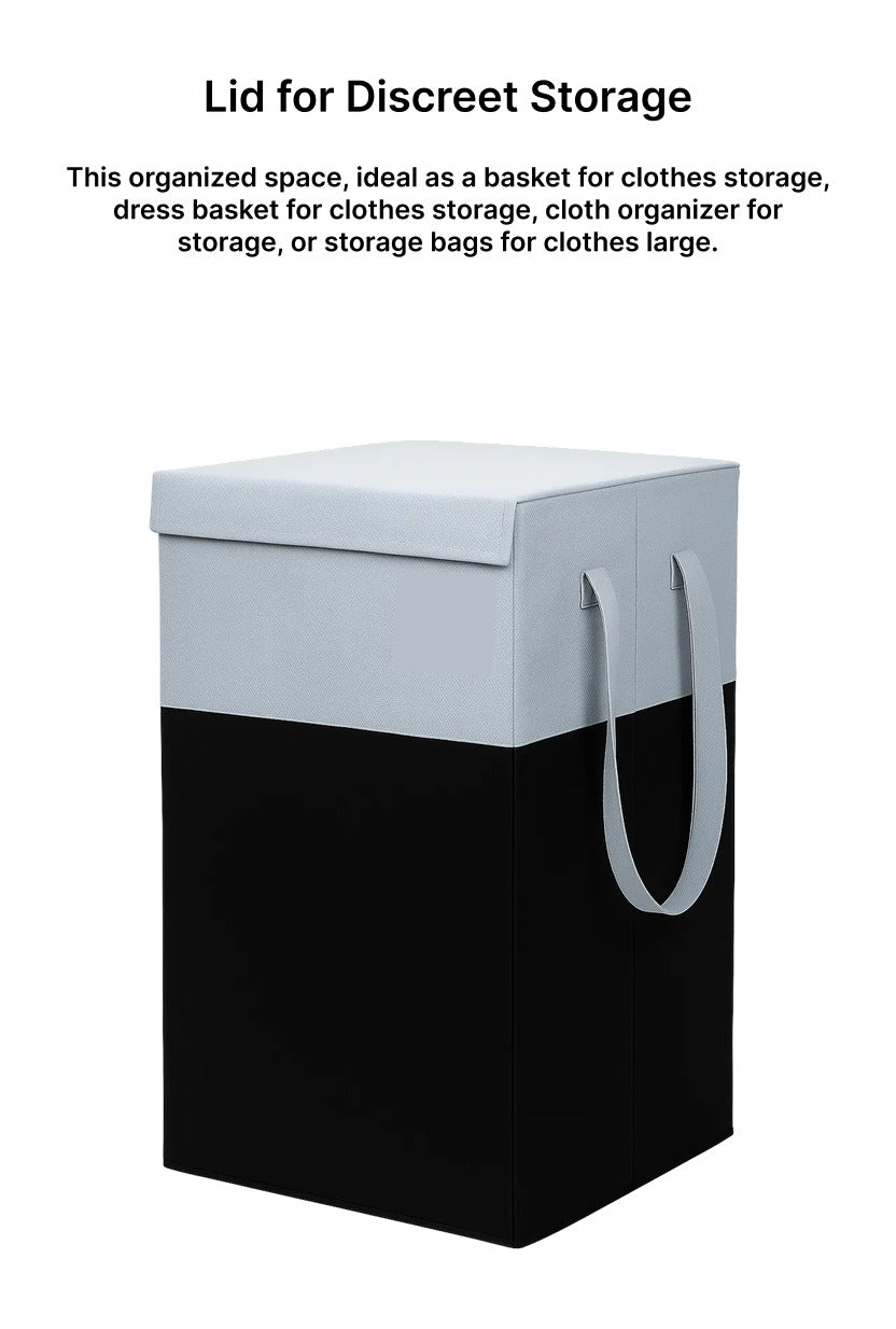 Lazer 75L Foldable Laundry Basket with Lid & Handles | Non-Woven Fabric, Rectangular Large Storage Bag for Clothes | Freestanding Organizer for Bedroom/Dorm (36×36×53 cm, Black)