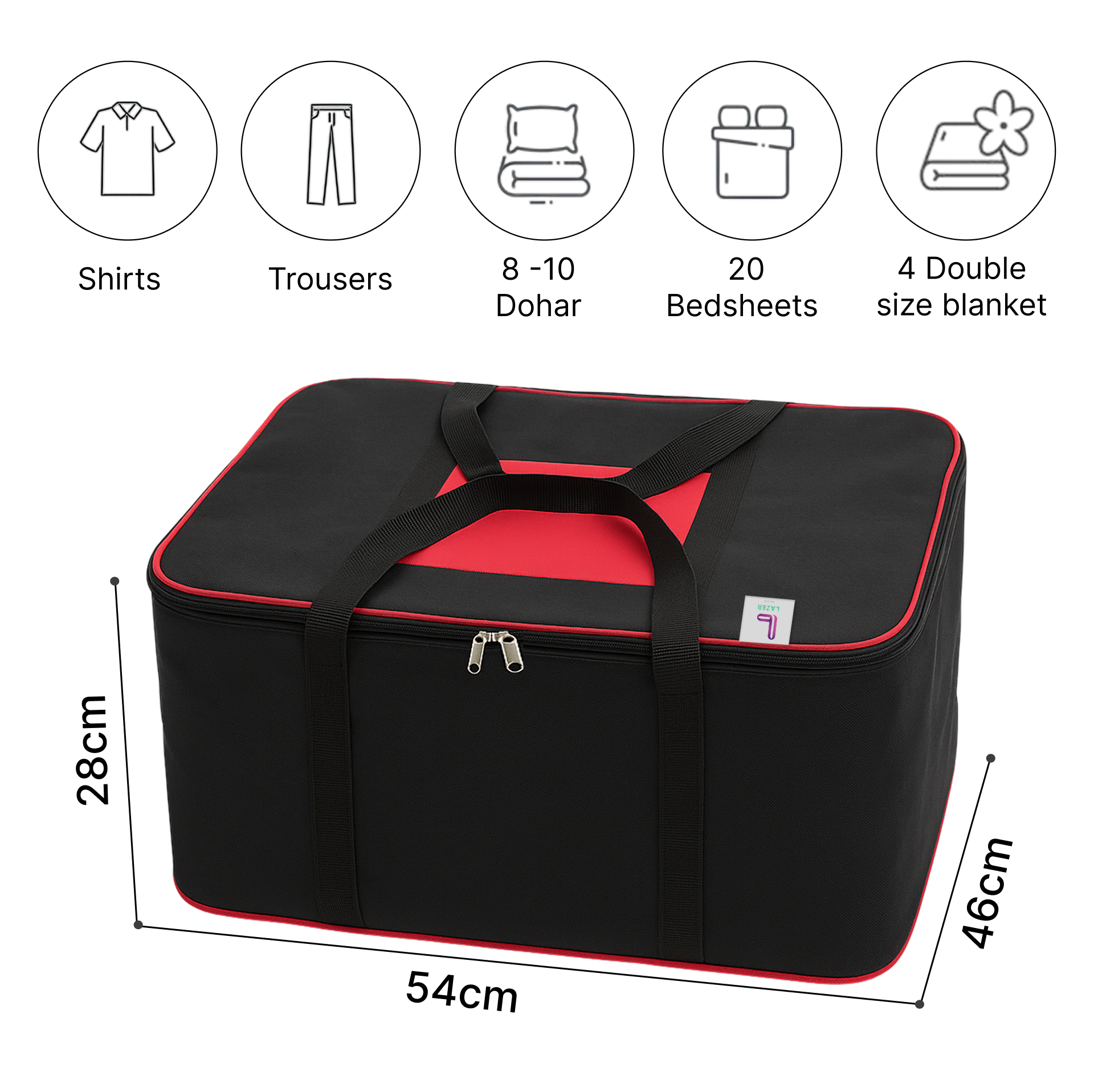 Lazer Large Moisture Proof Nylon Large Size Organizer with Zippered Closure Underbed Storage Bags For Clothes (54 x 46 x 28 cm)
