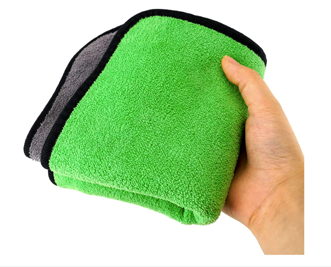 Lazer Heavy Microfiber Car Cleaning Cloth - 400 GSM, Double-Sided, Ultra Plush & Lint-Free (Blue, Yellow, Green) - 40 x 40 cm