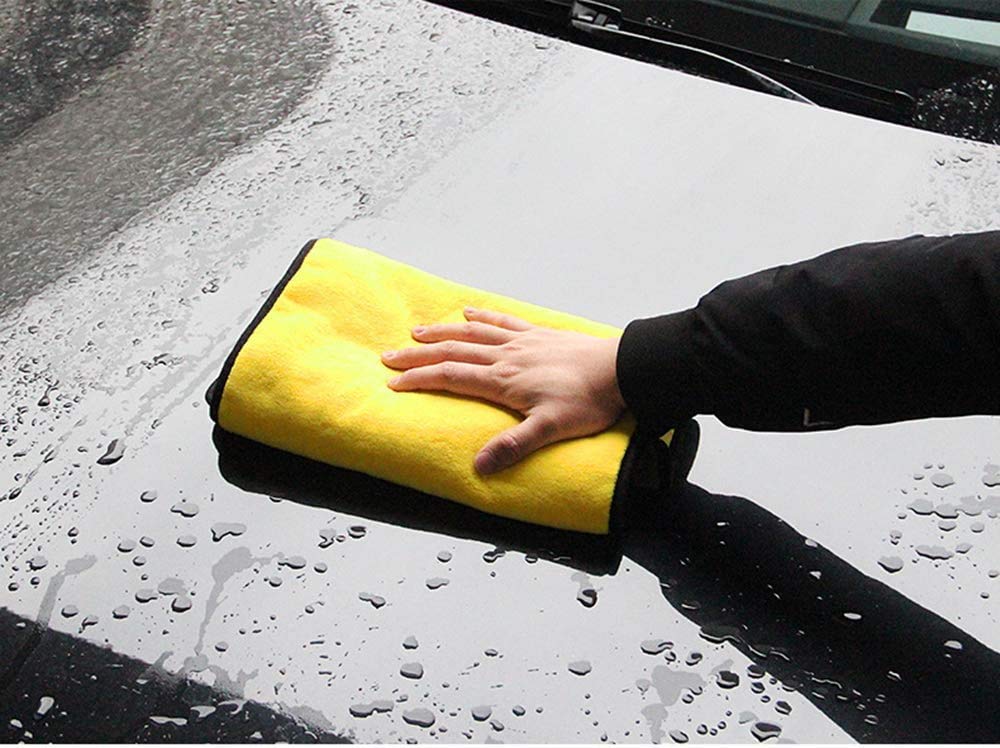Lazer Heavy Microfiber Car Cleaning Cloth - 400 GSM, Double-Sided, Ultra Plush & Lint-Free (Blue, Yellow, Green) - 40 x 40 cm