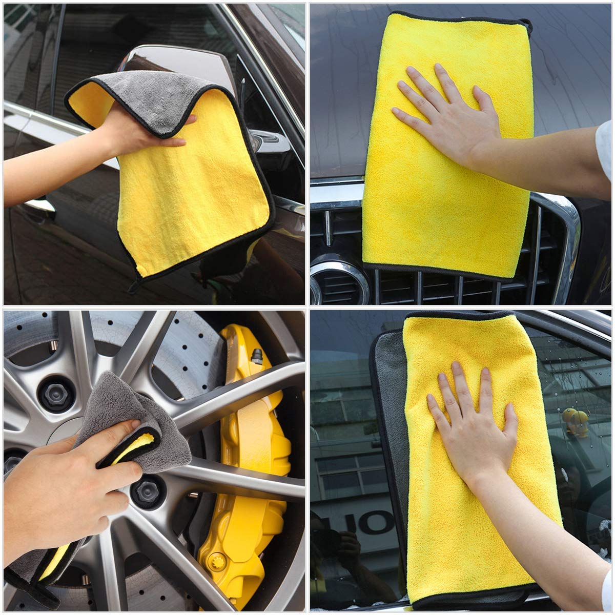 Lazer Heavy Microfiber Car Cleaning Cloth - 400 GSM, Double-Sided, Ultra Plush & Lint-Free (Blue, Yellow, Green) - 40 x 40 cm