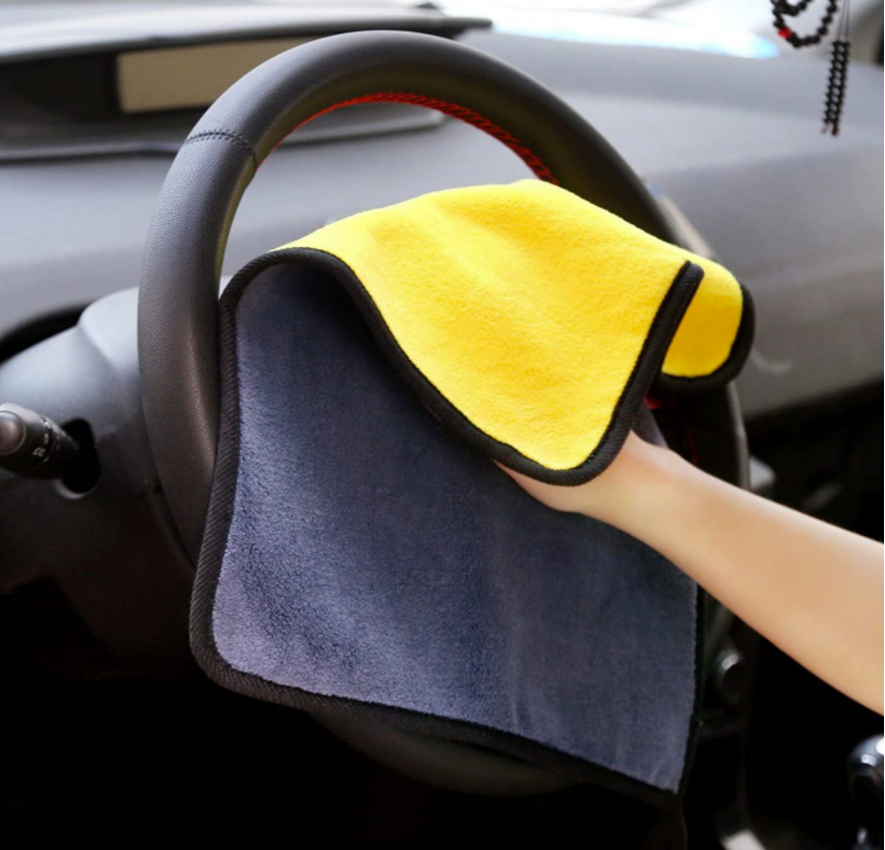 Lazer Heavy Microfiber Car Cleaning Cloth - 400 GSM, Double-Sided, Ultra Plush & Lint-Free (Blue, Yellow, Green) - 40 x 40 cm