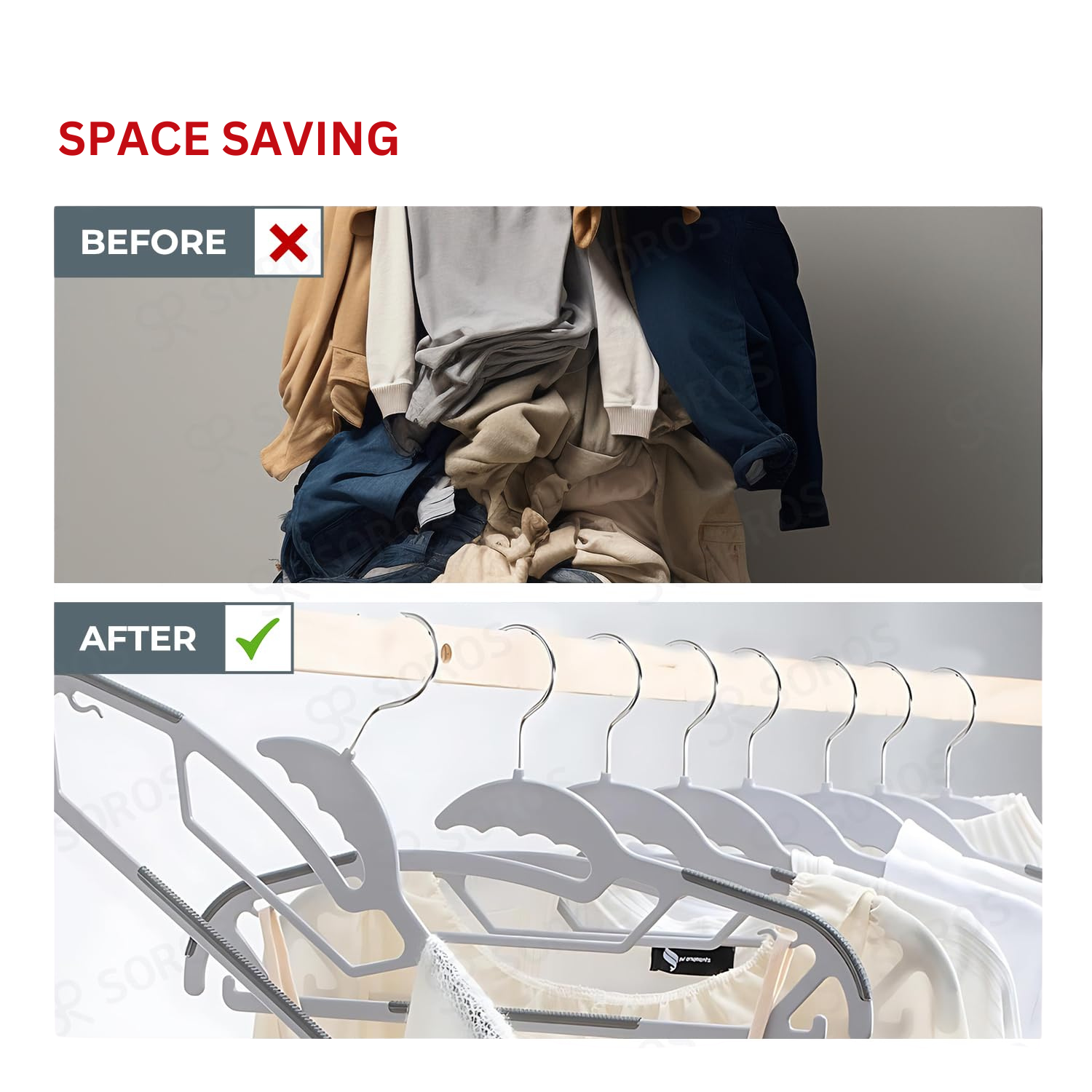 Lazer Clothes Hangers (Pack of 6) with Non-Slip Pads, Space Saving, 6 mm Thickness, Super Lightweight Organizer, Clothes Hanger for Wardrobe, Clothing Hanging
