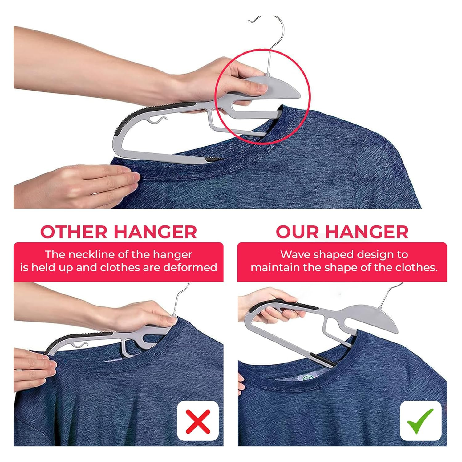 Lazer Clothes Hangers (Pack of 6) with Non-Slip Pads, Space Saving, 6 mm Thickness, Super Lightweight Organizer, Clothes Hanger for Wardrobe, Clothing Hanging