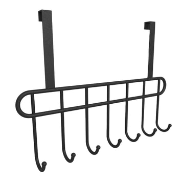 Lazer Over The Door Hook Hanger, Hanging Organizer Rack Steel Door Hook Hanger Wall Hook Rack (7 Hooks) (Black)