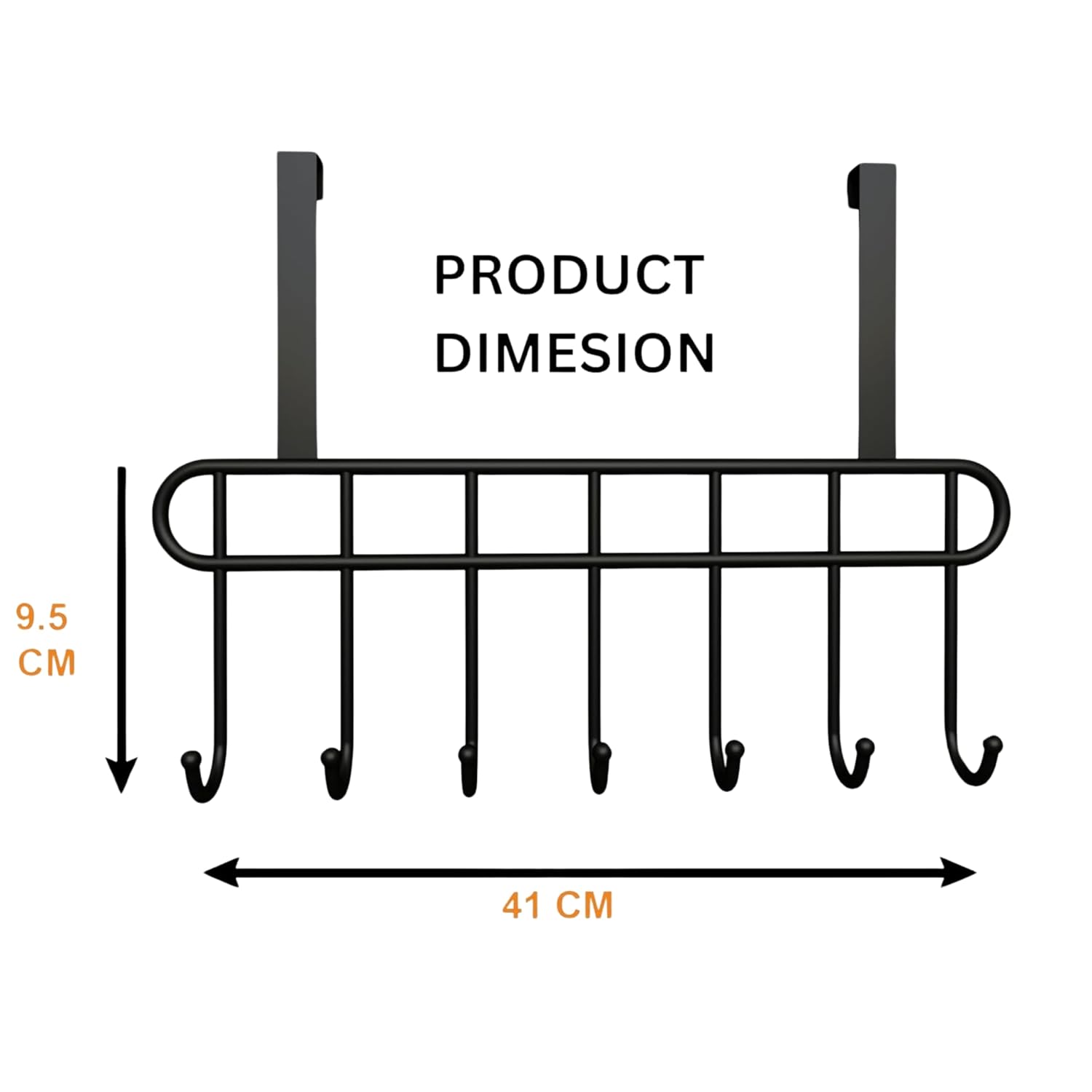 Lazer Over The Door Hook Hanger, Hanging Organizer Rack Steel Door Hook Hanger Wall Hook Rack (7 Hooks) (Black)