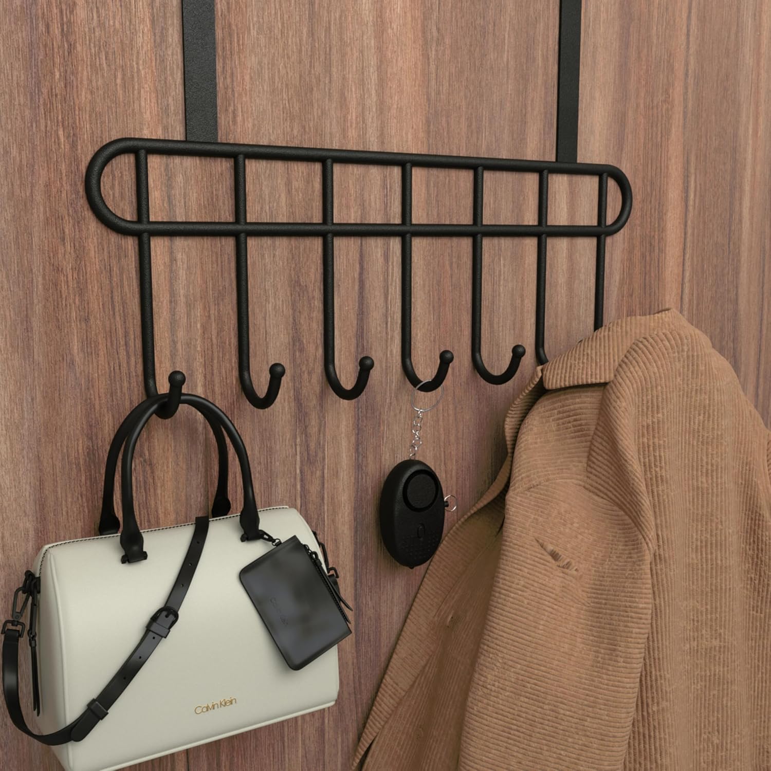 Lazer Over The Door Hook Hanger, Hanging Organizer Rack Steel Door Hook Hanger Wall Hook Rack (7 Hooks) (Black)