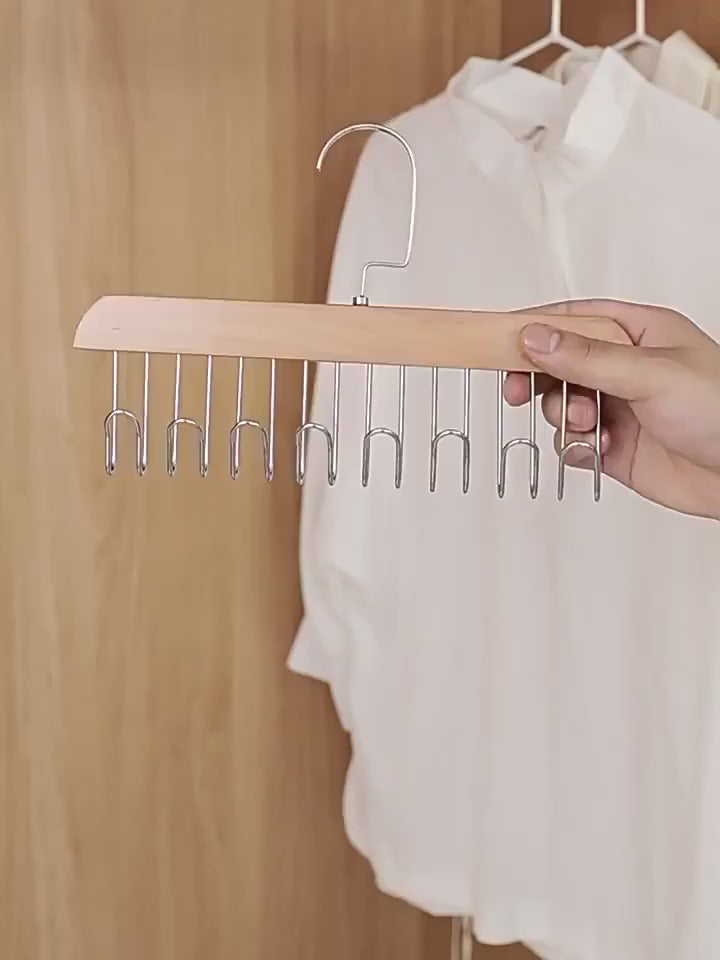Lazer Wooden Hanger for Clothes Hanging, Hangers for Wardrobe and Cupboard, 8 Hook Adjustable Clothes Hanger for Lingerie, Belt, Scarf, Tie, Garments and Accessories