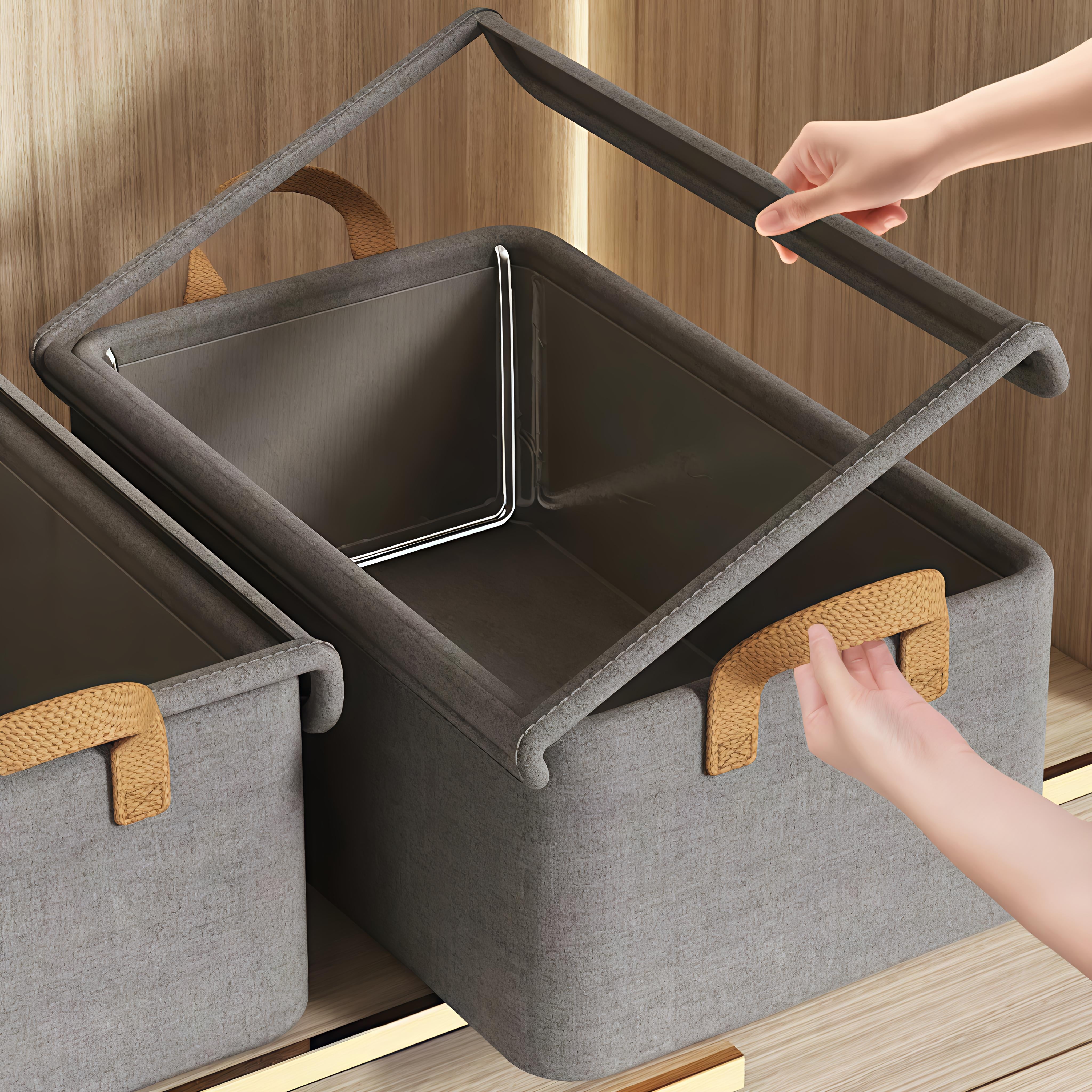 Lazer Collapsible Fabric Storage Cubes Organizer Foldable Storage Basket for Organizing Toys, Books, Shelves, Wardrobe, Closet, Large Storage Box with Handles and Steel Frame Case