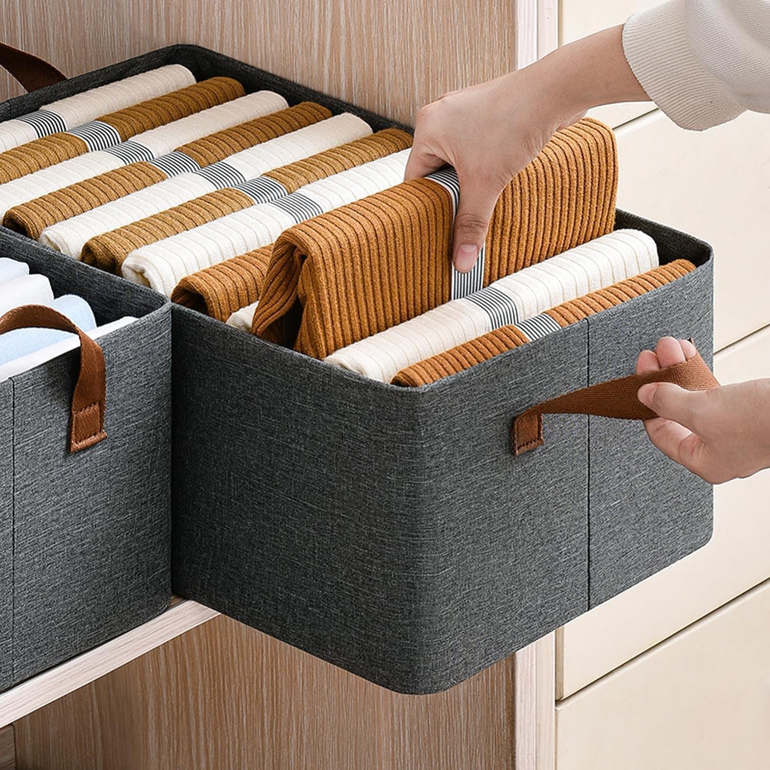 Lazer Collapsible Fabric Storage Cubes Organizer Foldable Storage Basket for Organizing Toys, Books, Shelves, Wardrobe, Closet, Large Storage Box with Handles and Steel Frame Case (Without Closure)