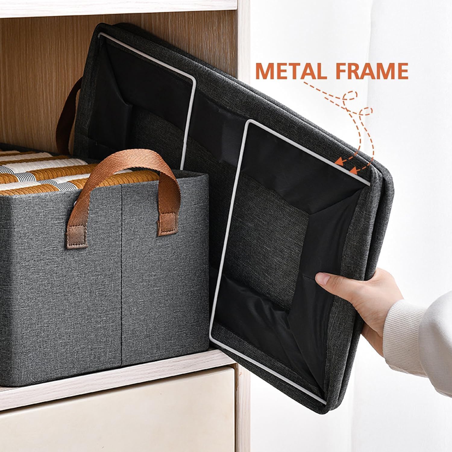 Lazer Collapsible Fabric Storage Cubes Organizer Foldable Storage Basket for Organizing Toys, Books, Shelves, Wardrobe, Closet, Large Storage Box with Handles and Steel Frame Case (Without Closure)