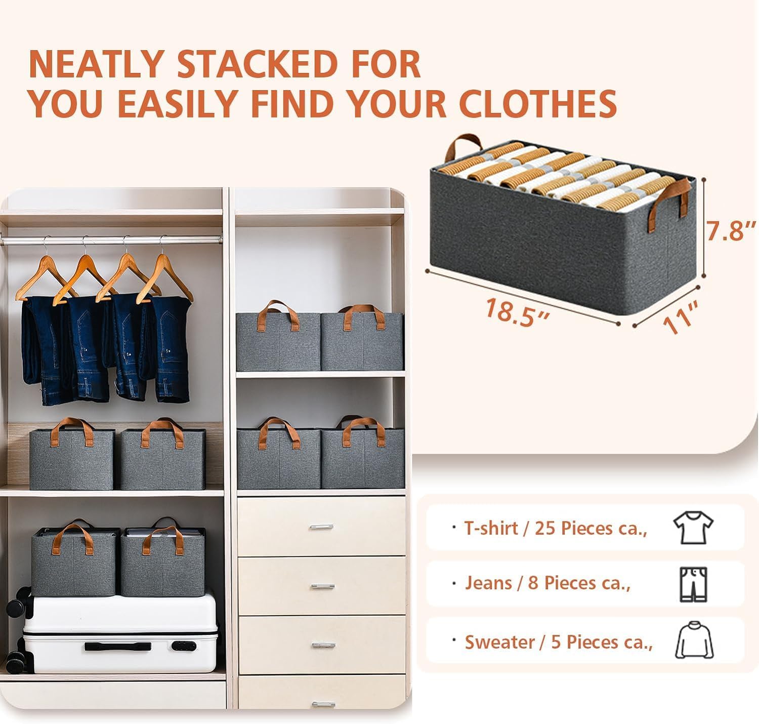 Lazer Collapsible Fabric Storage Cubes Organizer Foldable Storage Basket for Organizing Toys, Books, Shelves, Wardrobe, Closet, Large Storage Box with Handles and Steel Frame Case (Without Closure)