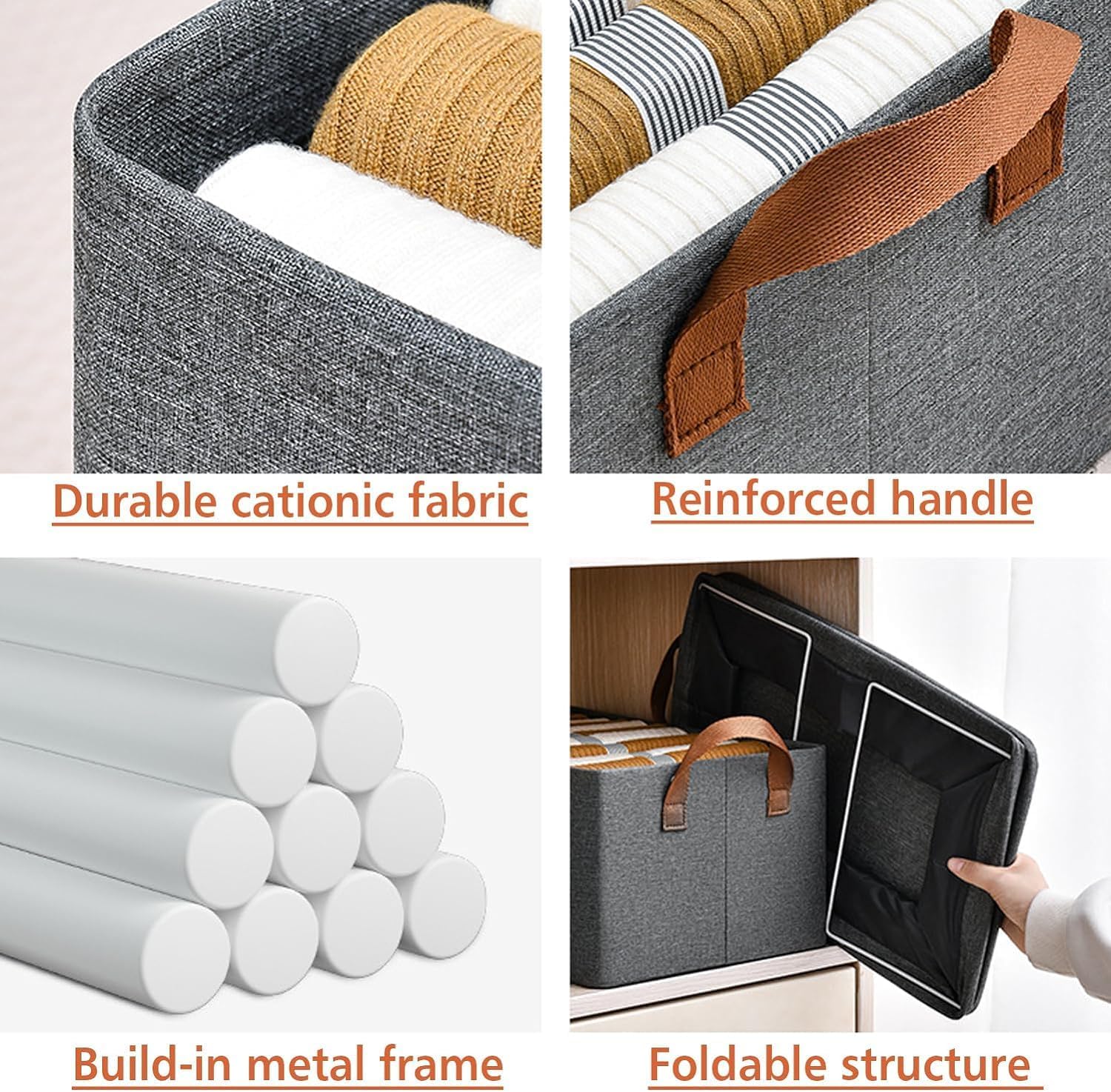 Lazer Collapsible Fabric Storage Cubes Organizer Foldable Storage Basket for Organizing Toys, Books, Shelves, Wardrobe, Closet, Large Storage Box with Handles and Steel Frame Case (Without Closure)