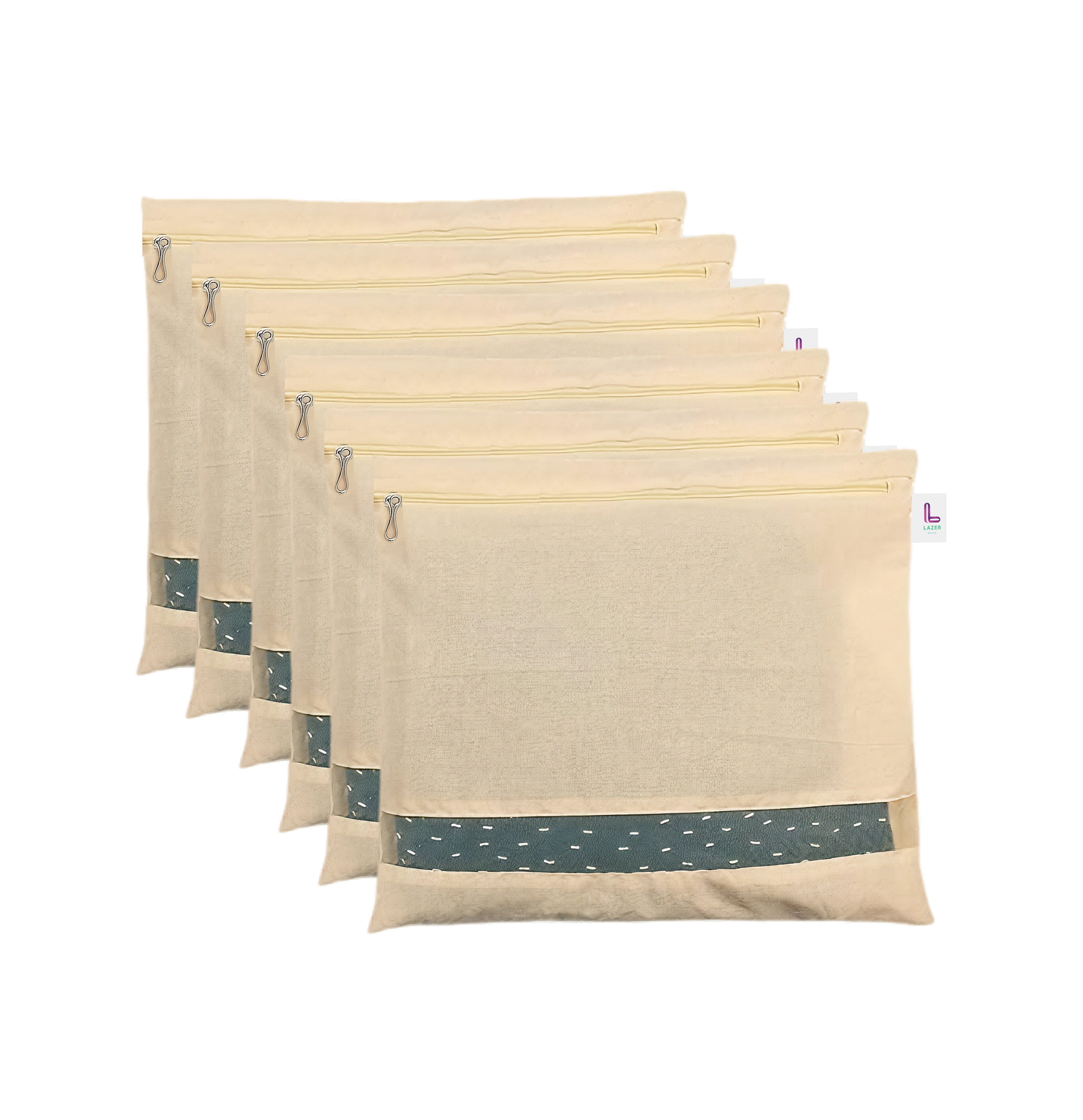 Lazer Cotton Saree Bags/ Covers For Storage Big Size Single (16 X 14 Inch) With Zip Closure For Clothes Bags And Wardrobe Organizer With Transparent Mesh Window Set of 6