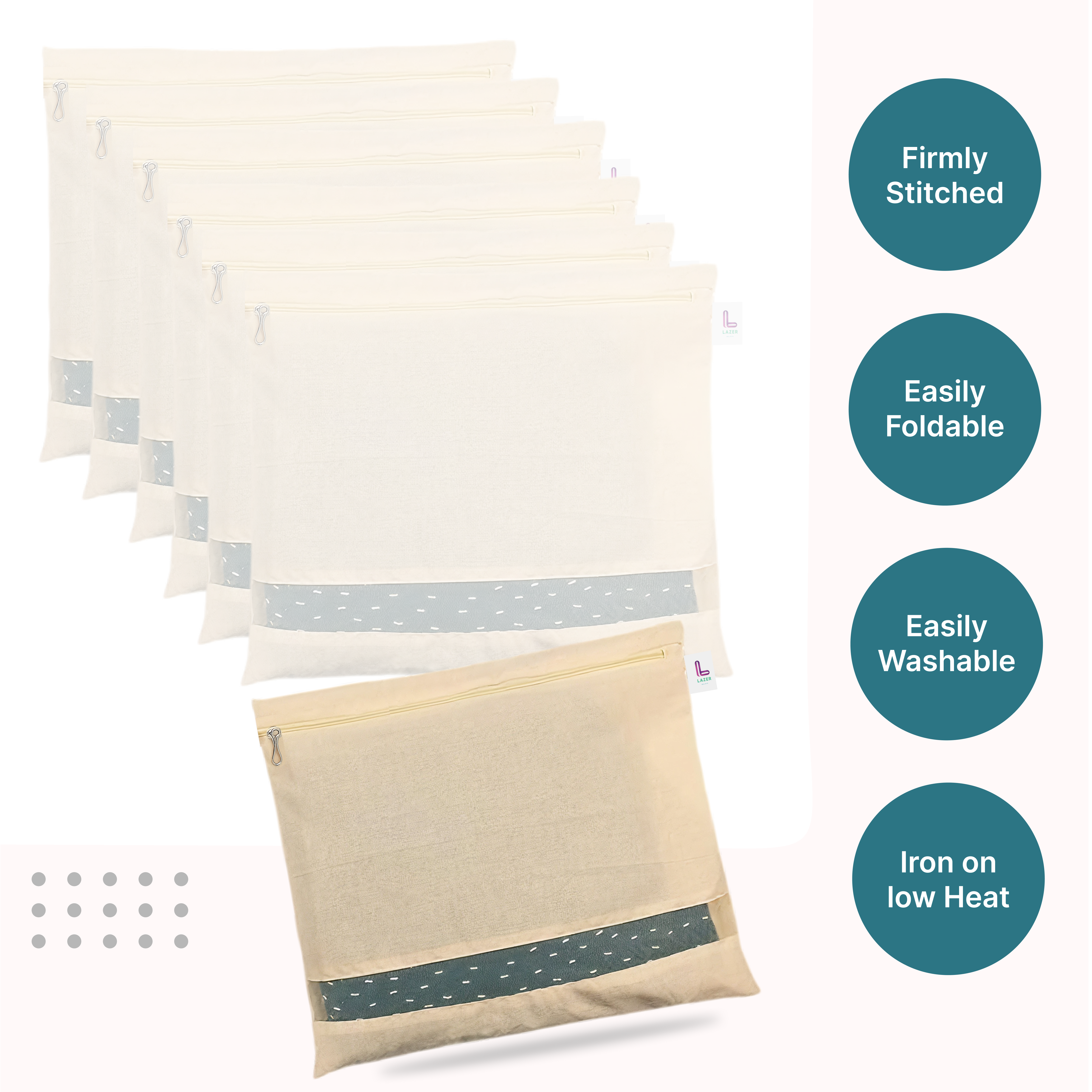 Lazer Cotton Saree Bags/ Covers For Storage Big Size Single (16 X 14 Inch) With Zip Closure For Clothes Bags And Wardrobe Organizer With Transparent Mesh Window Set of 6