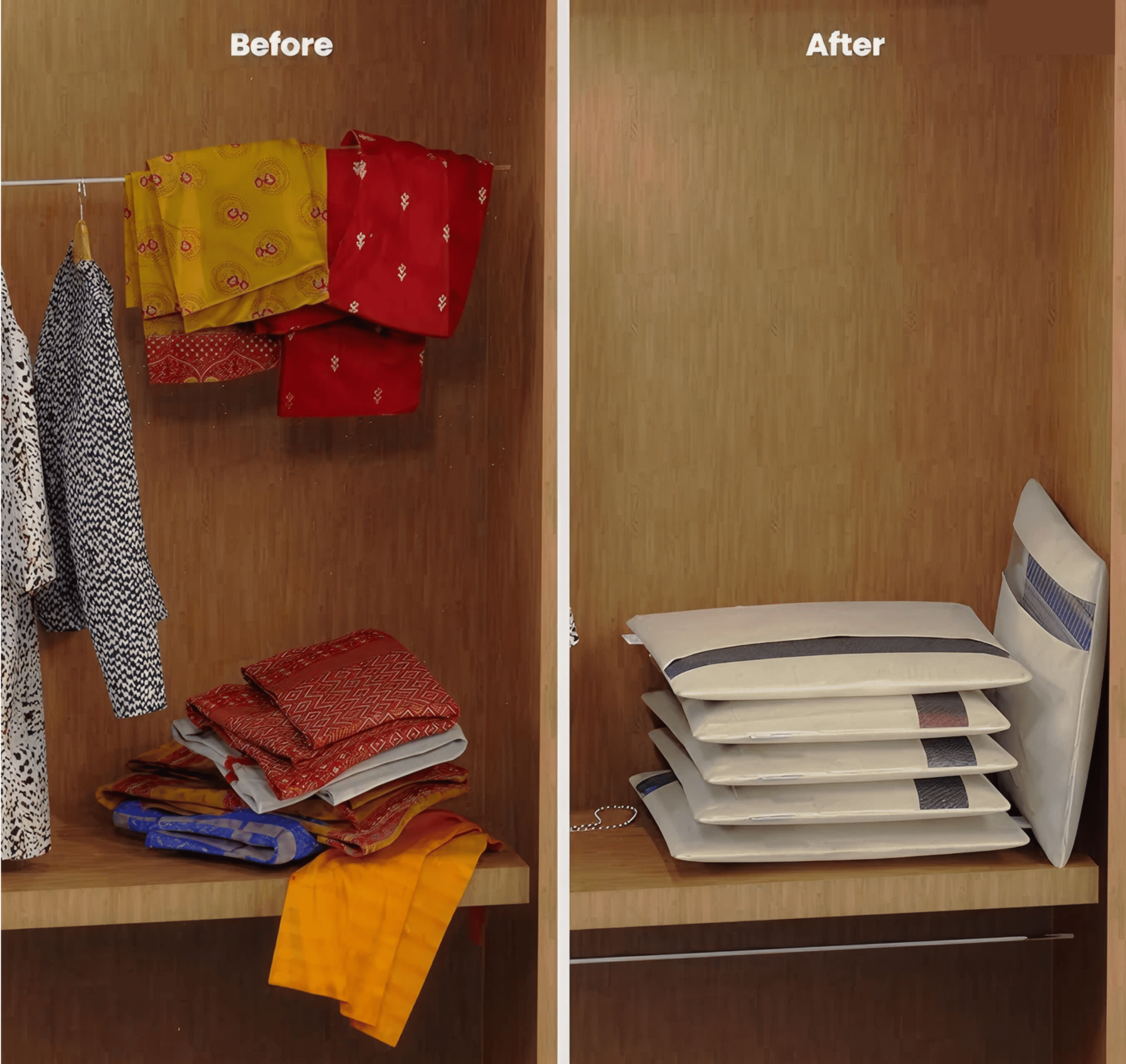 Lazer Cotton Saree Bags/ Covers For Storage Big Size Single (16 X 14 Inch) With Zip Closure For Clothes Bags And Wardrobe Organizer With Transparent Mesh Window Set of 6