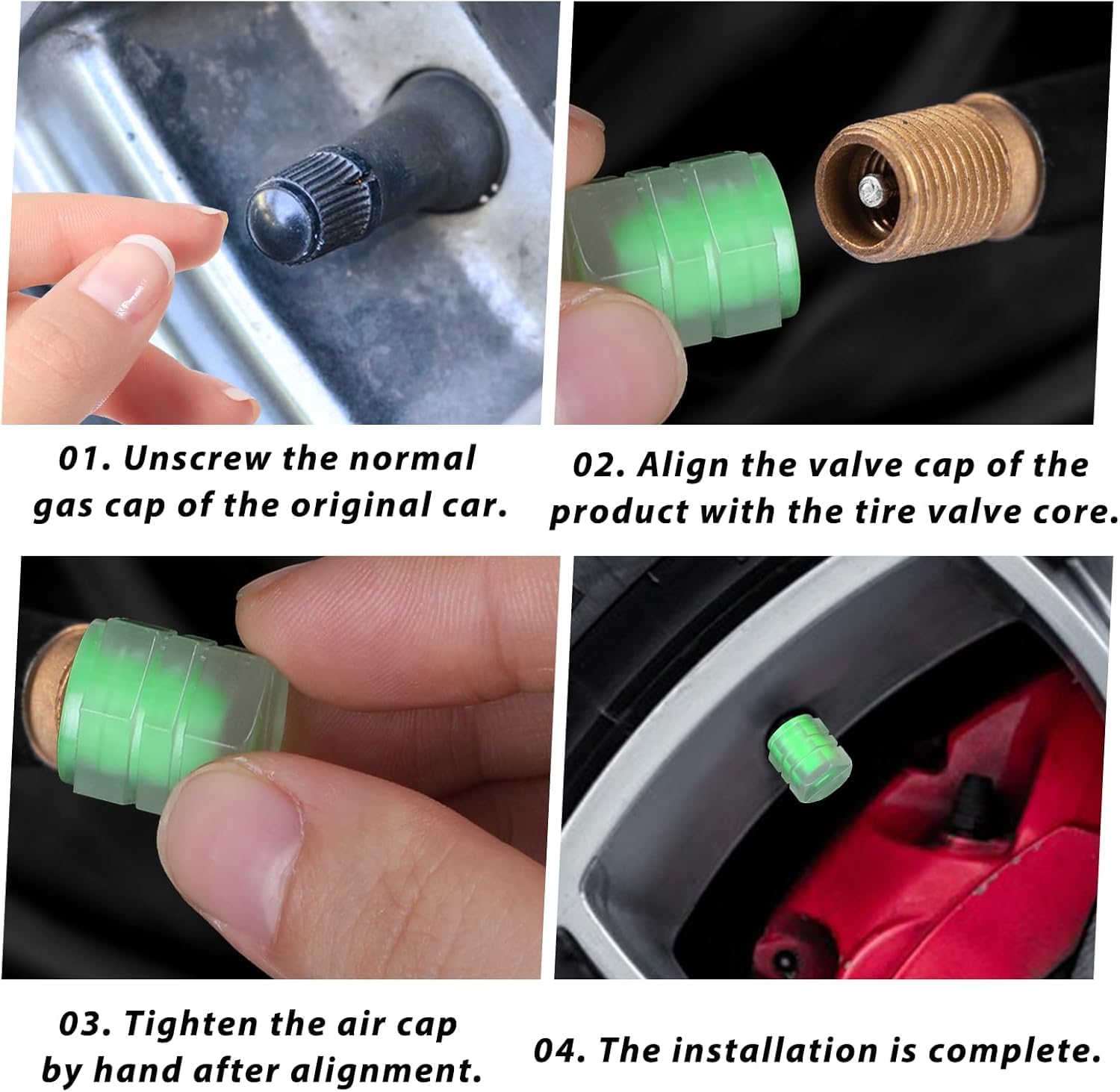 Lazer Tire Valve Stem Caps Glow in Tire Valve Caps Luminous Tire Valve Cover Tire Accessories for Universal Cars SUV Truck, Motorcycle, Bike, Cool Car Gifts